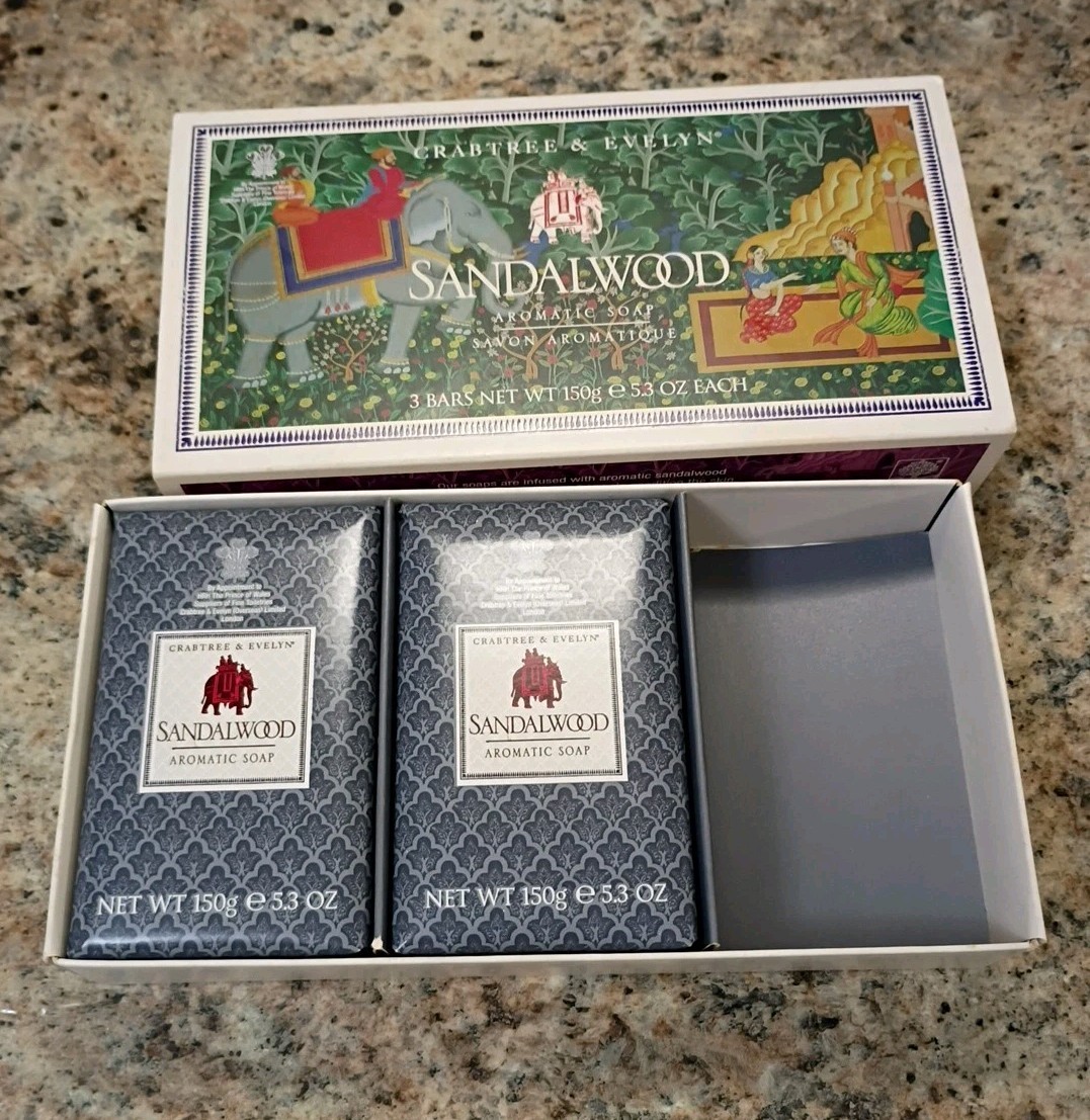 Crabtree & Evelyn For Men Sandalwood Aromatic Soap Box 2 Large 5.3 Oz Bars Rare