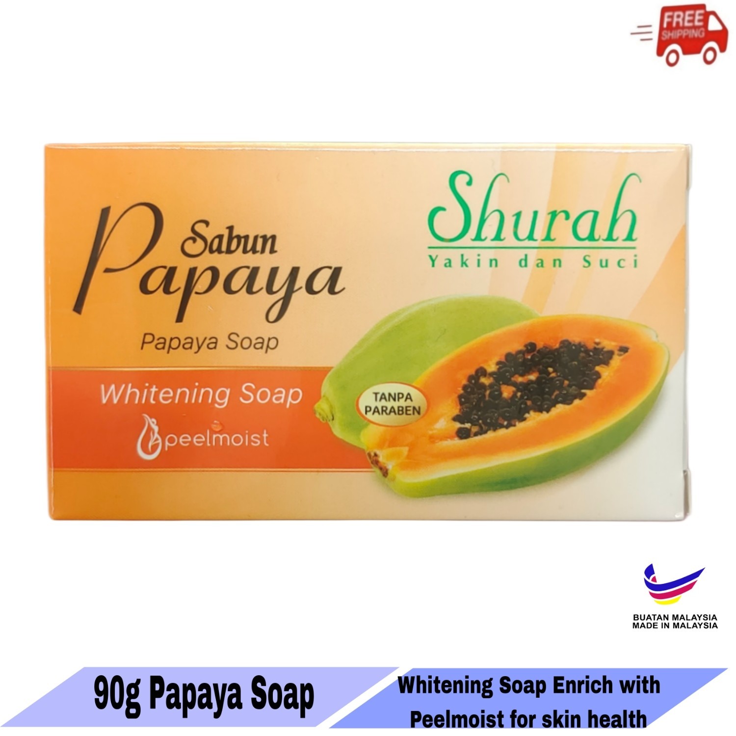 2x Papaya Extract Whitening Soap with Peelmoist for Skin Moisture-FREE SHIPPING