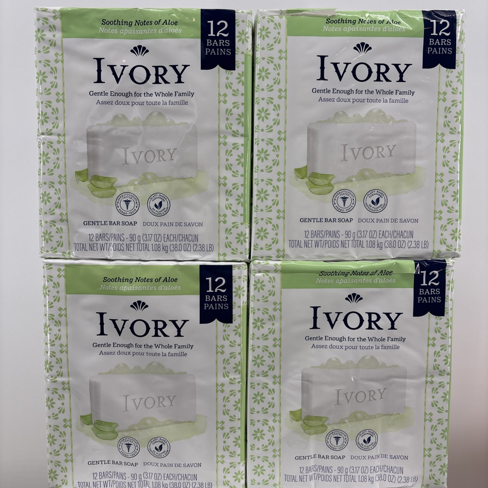 Ivory Gentle Bar Soap Aloe Dermatologist-Tested Plant-Based 48 Bars 3.17 oz Each