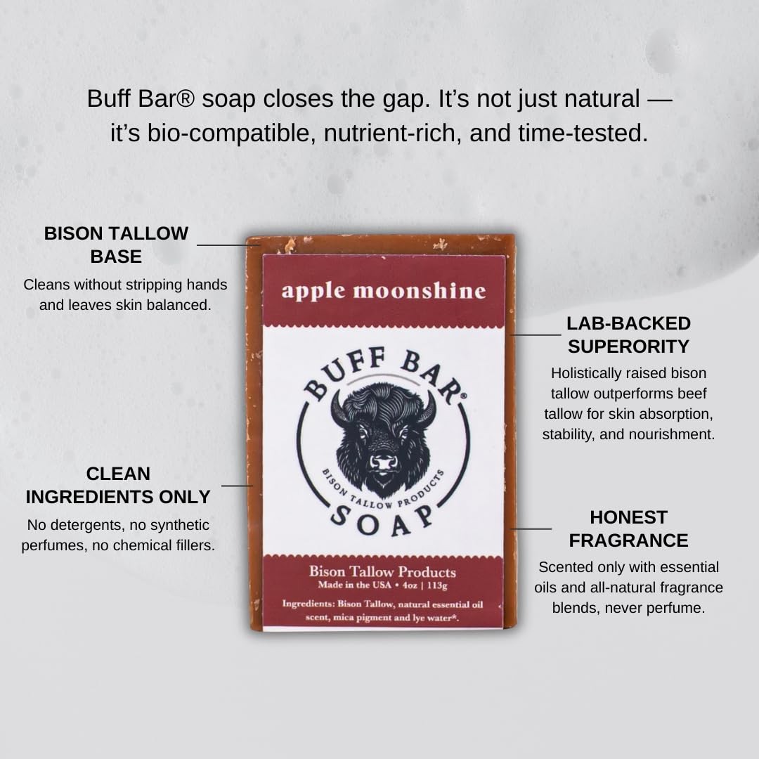 Apple Moonshine Bison Tallow Buff Soap Bar (2 pack)