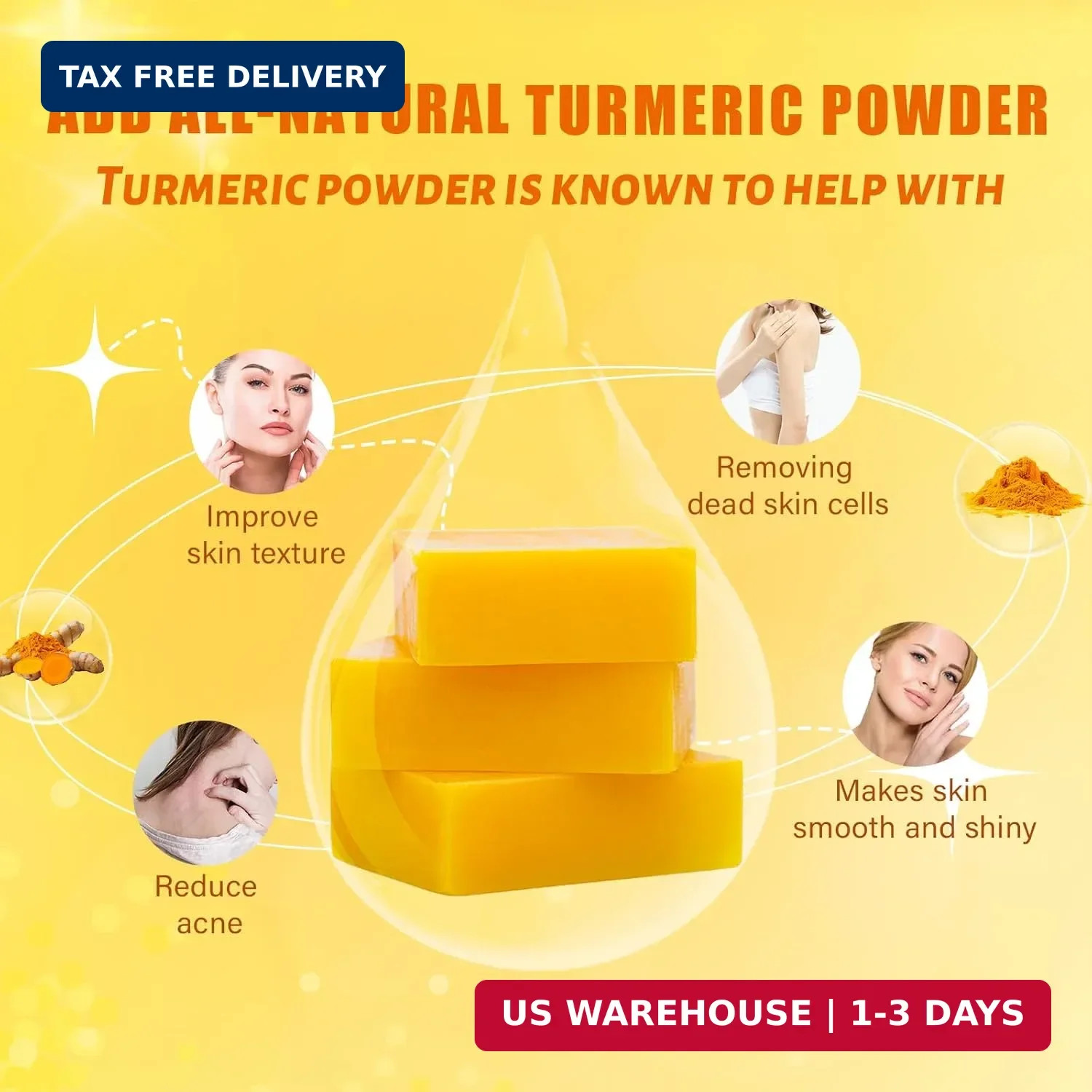 3 Pack Turmeric Soap Bar for Face & Body Cleanser, Organic Turmeric Soap, Smooth