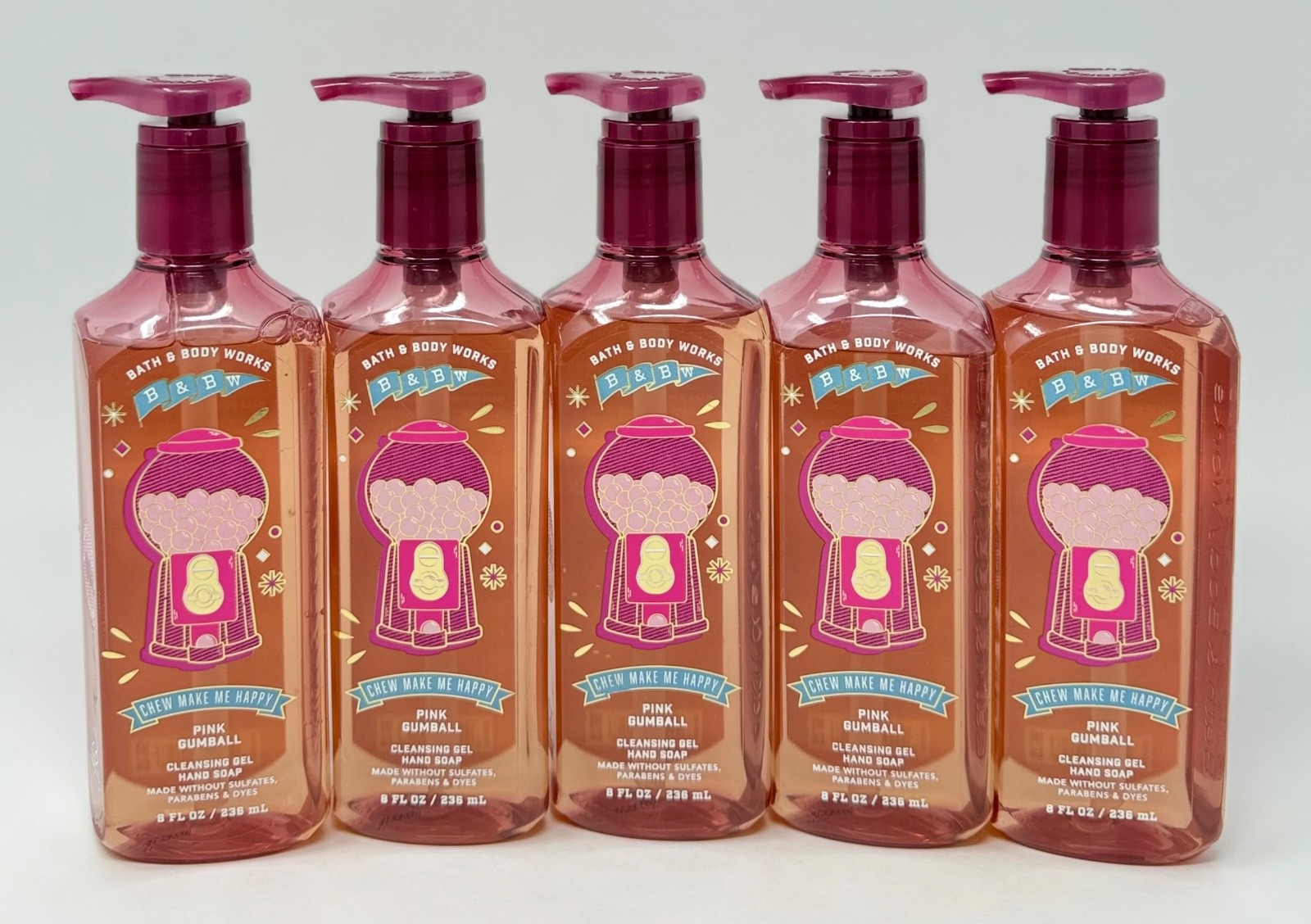 5 NEW BATH & BODY WORKS PINK GUMBALL BUBBLE GUM CLEANSING GEL HAND SOAP WASH 8OZ