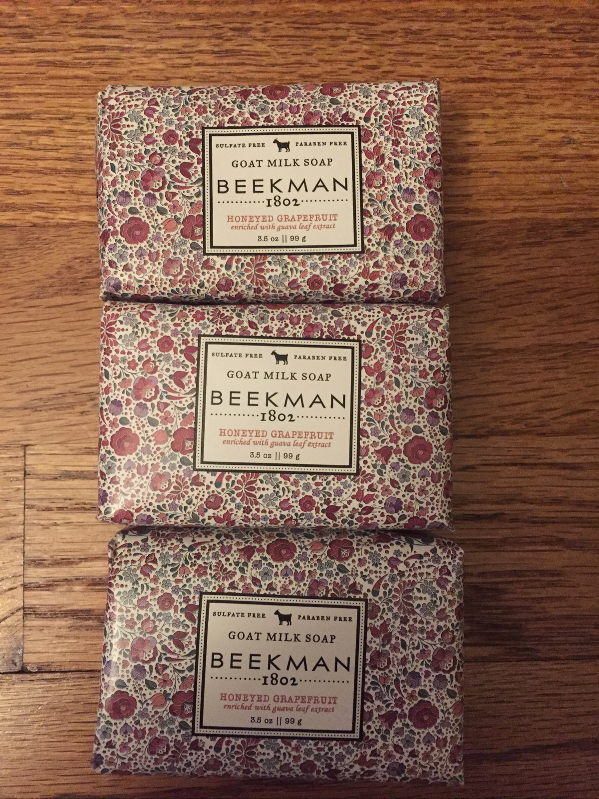 Lot Of 3 Beekman 1802 Goat Milk Soap Bar Honeyed Grapefruit Palm 3.5 Oz Bars