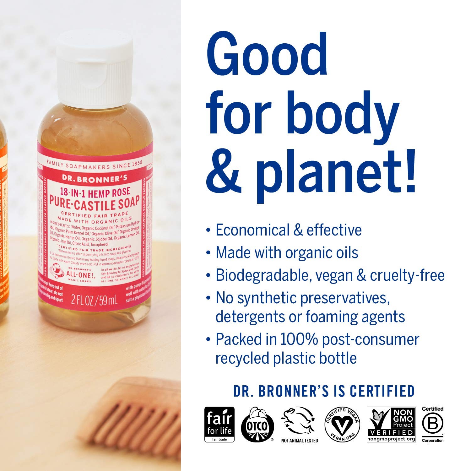Dr Bronner’s Organic Fair Trade Liquid Soap 2 Fl Oz Multi Purpose Cleaner