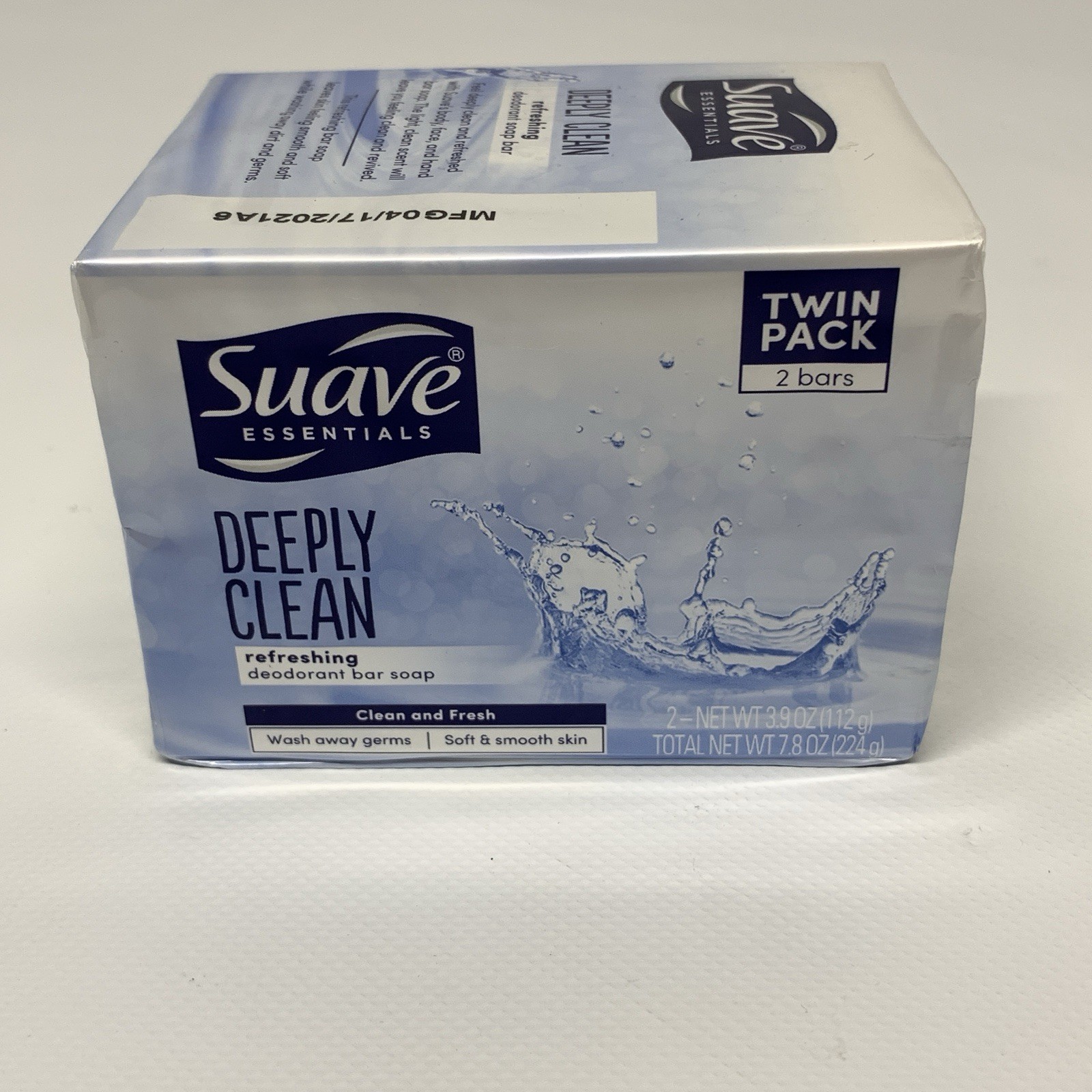 Twin Pack 2 Bars Suave Essentials Deeply Clean Deodorant Bars Free Shipping