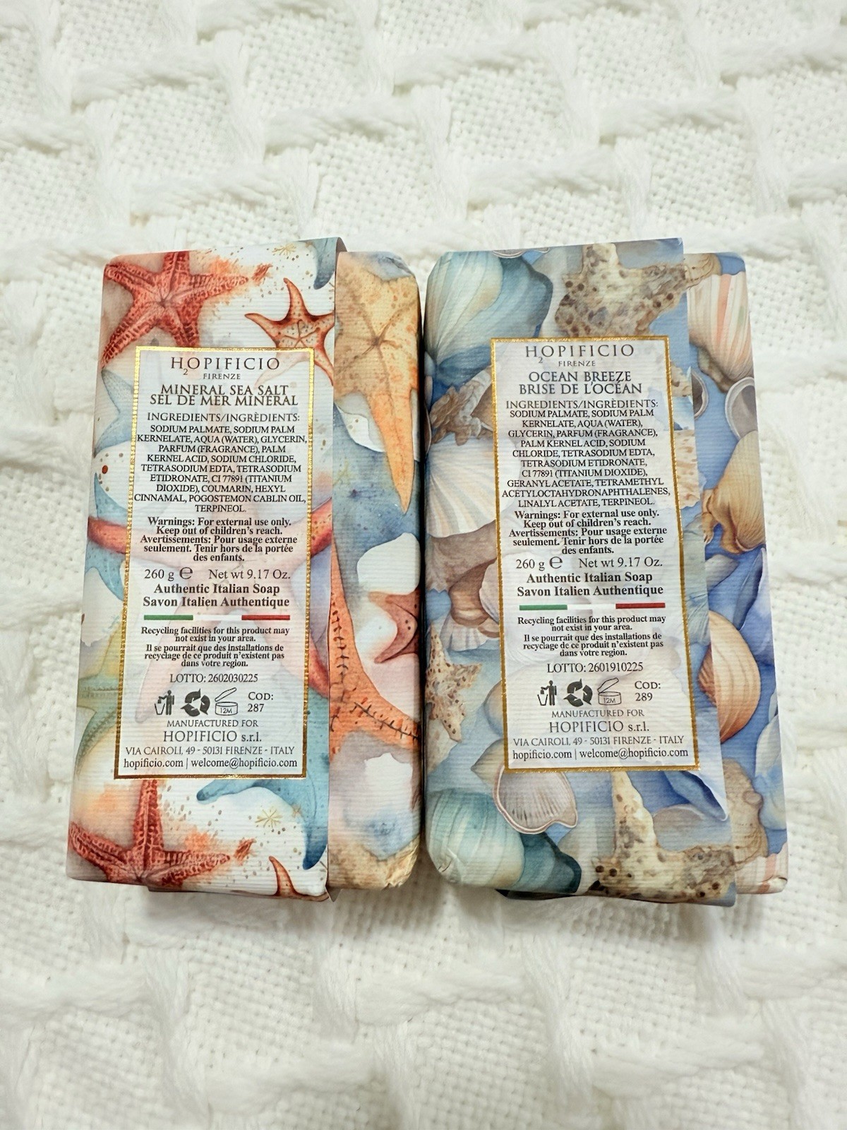 2pcs 9.17 Oz HOPIFICIO Mineral SEA SALT & Ocean Breeze Bar SOAP Triple Milled