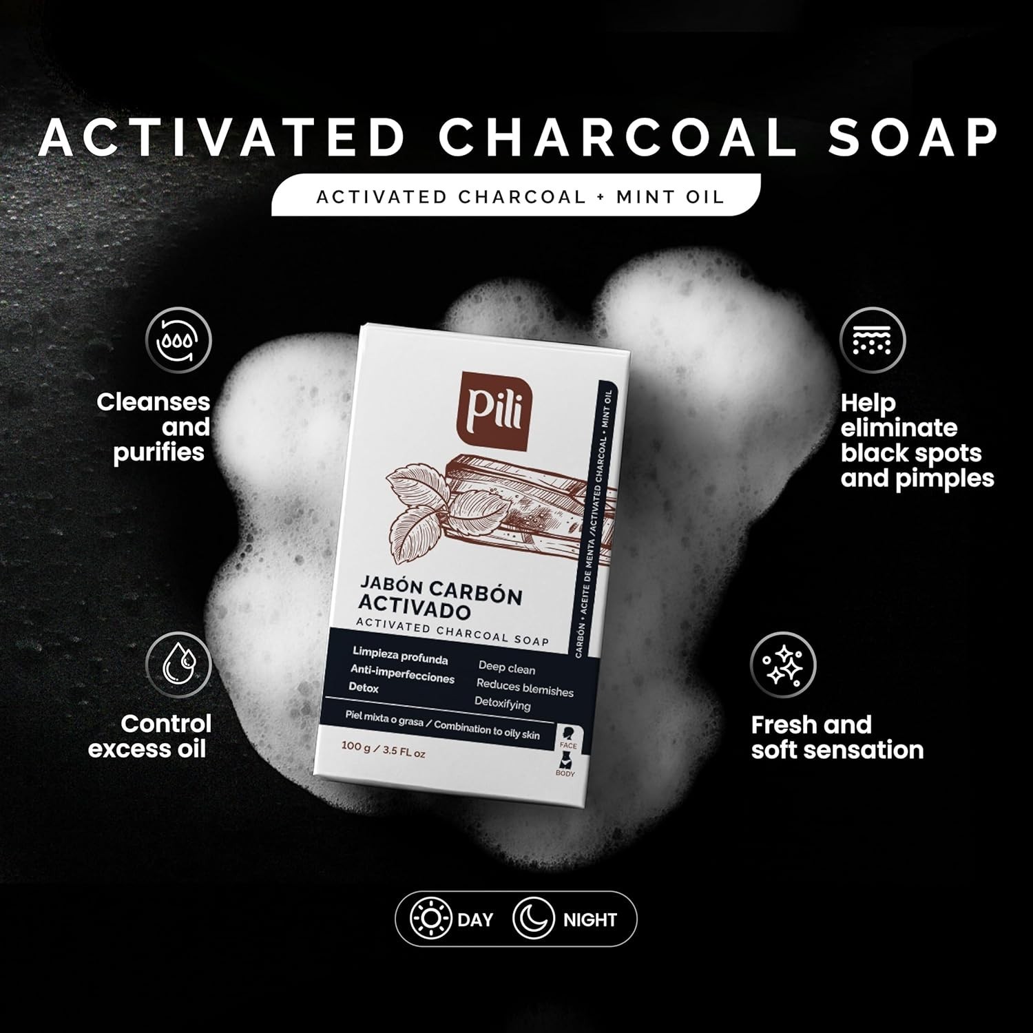 Pili Natural Activated Charcoal Detoxifying Soap Bars &Peppermint Oil (3 Pack)