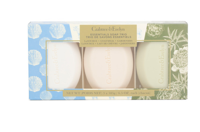 Crabtree & Evelyn Essentials Soap 3 Bars LaSource, Goatmilk & Gardener Gift Box
