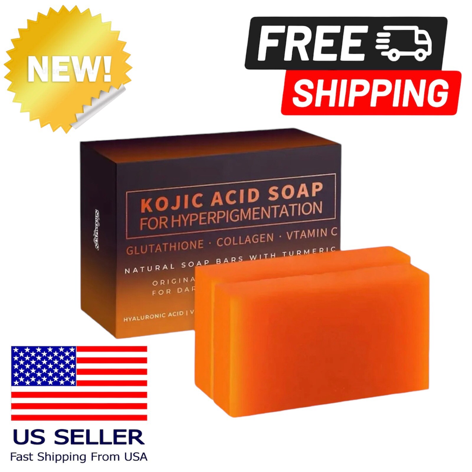 (2 Pack) Dark Spot Remover Soap Bars with Vitamin C, Retinol, Collagen Kojic