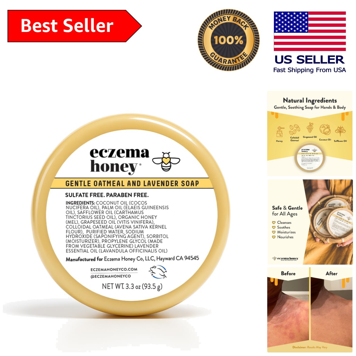 Gentle Oatmeal & Lavender Soap – Natural Eczema Relief for Sensitive Skin 3.3 Oz
