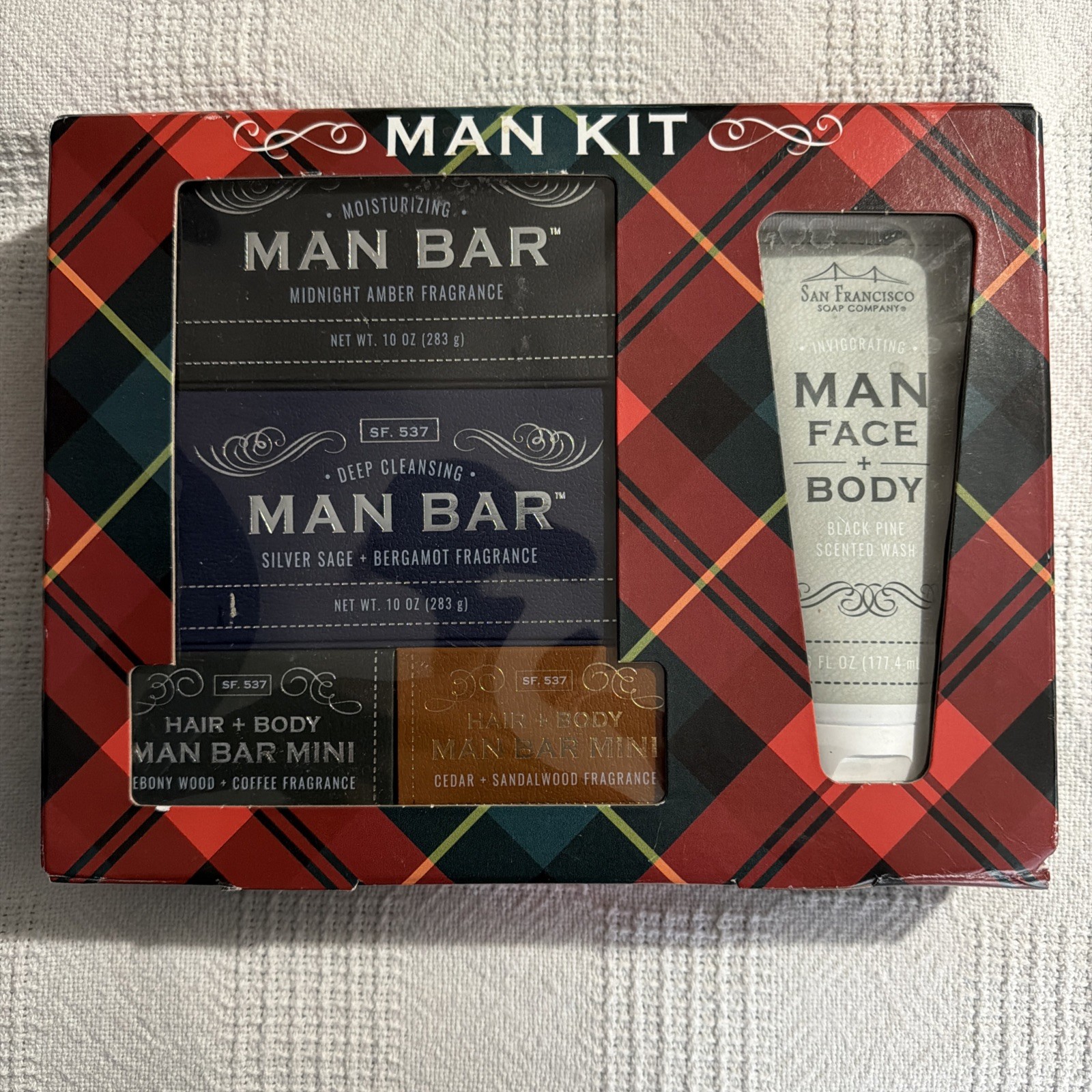 San Francisco Soap Company Man Kit 5 Pc Gift Set 4 Bars 1 Body Wash New