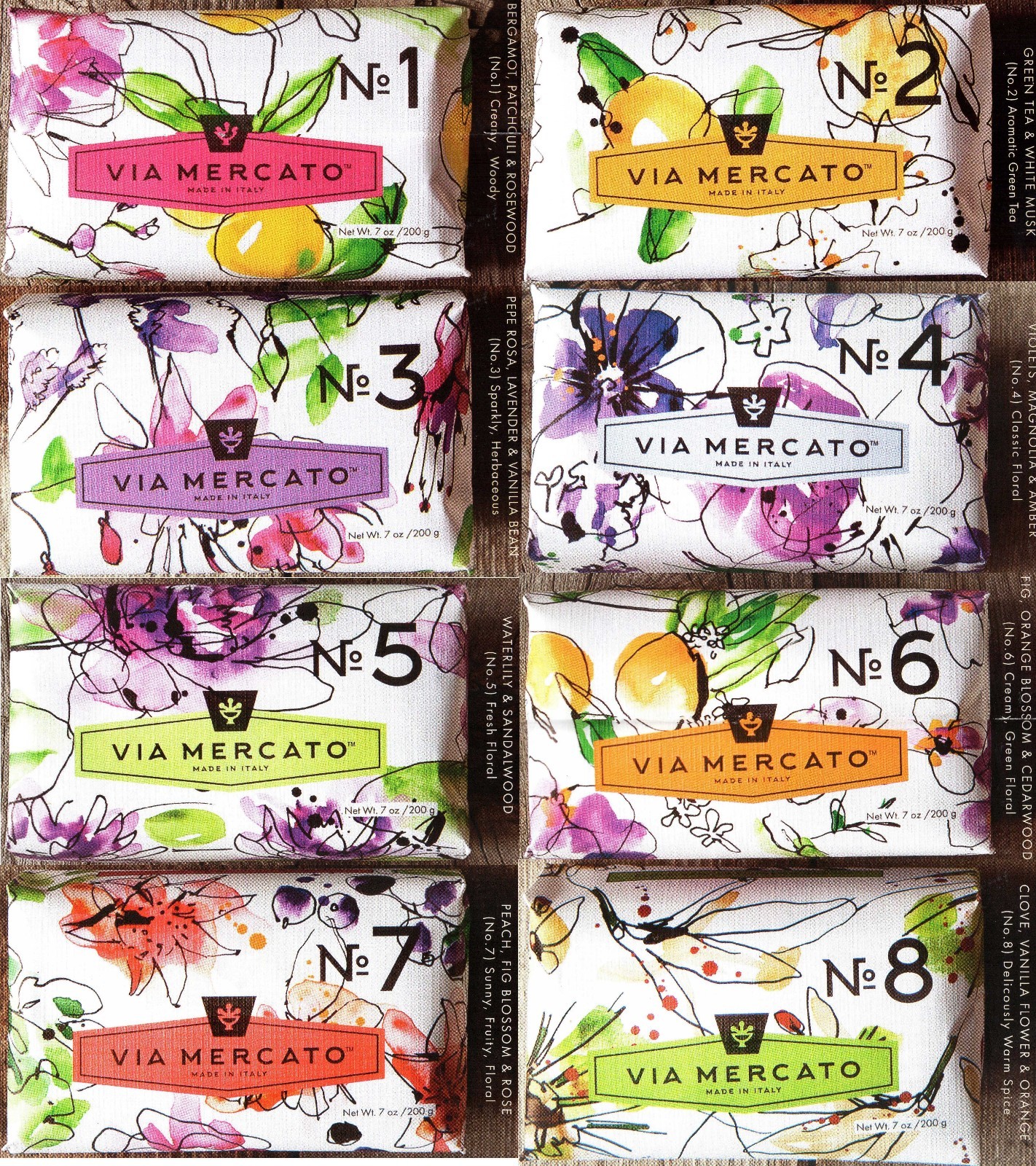 Via Mercato Soap Bars 200 gram No.1 – No.9 Italy Choose Your Scents, Free Ship