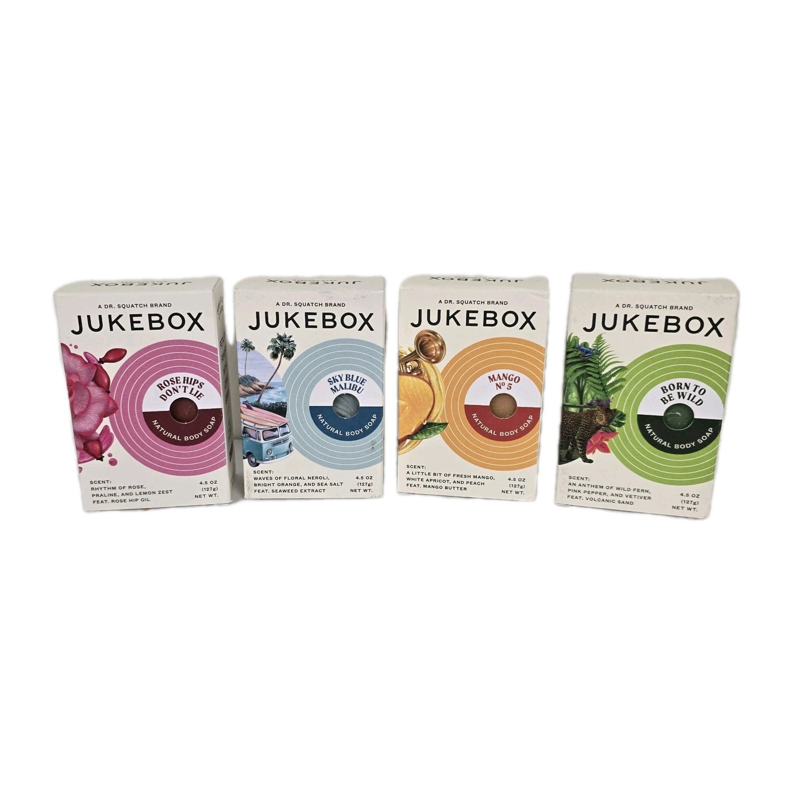Jukebox Natural Body Soap Bar Soap 4.5oz – Lot Of 4: Rose, Sky Blue, Mango, Wild