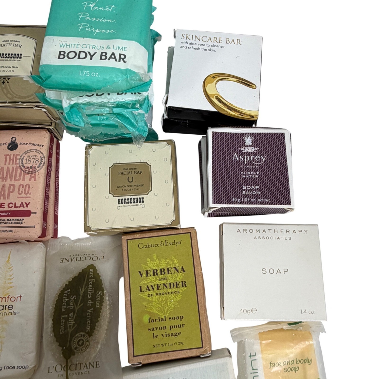 Large Lot Of 49 Hotel Face Body Soap Bars Beekman Irish Spring L’Occitaine