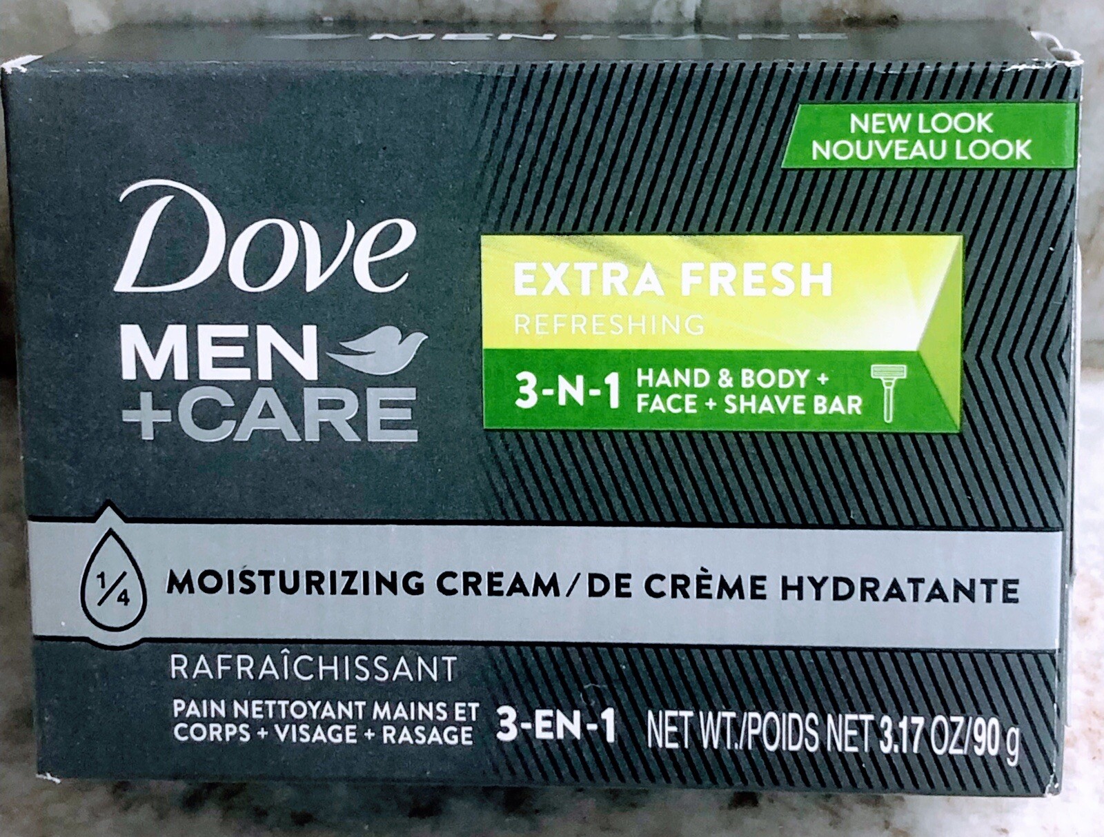 Dove-Men+Care Extra Fresh 1/4 Moisturizing Cream Body+Face Bar. 2.6oz/75gm.
