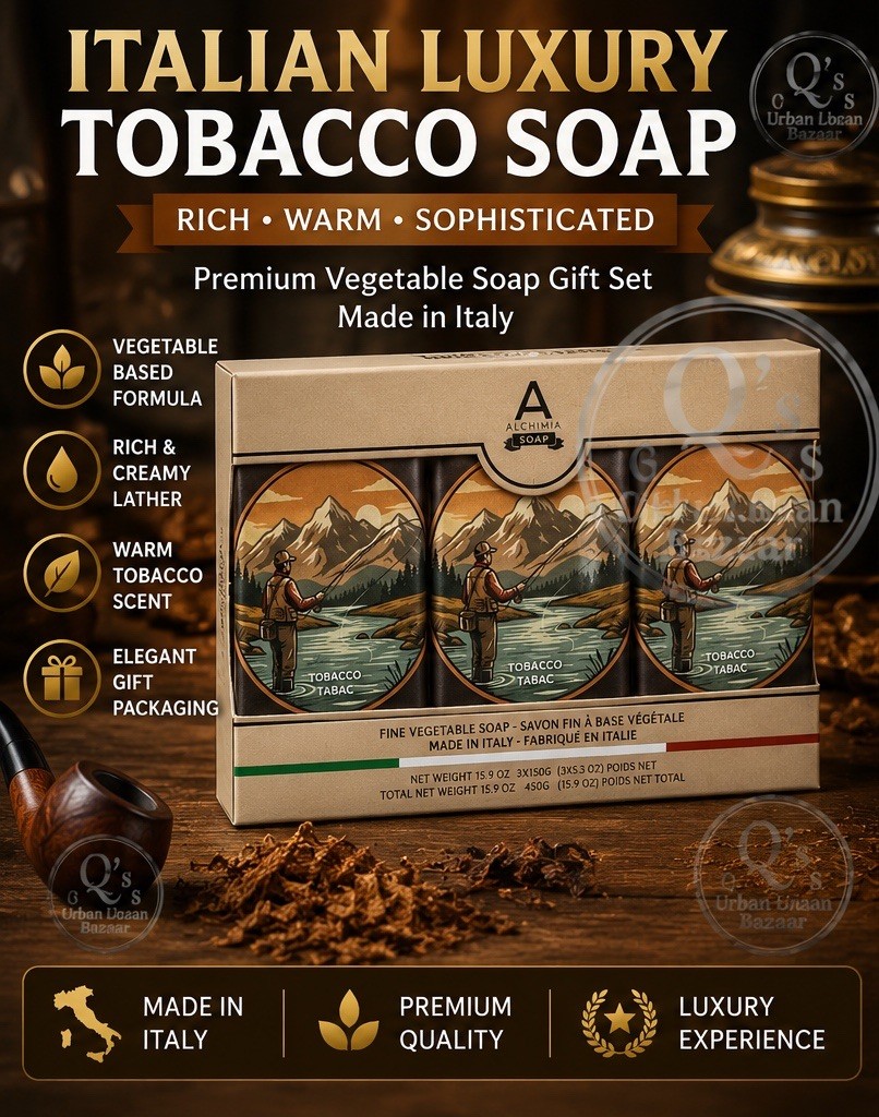 Alchimia Tobacco Vegetable Soap Gift Set 3 Bars Made in Italy 15.9 oz Luxury Set