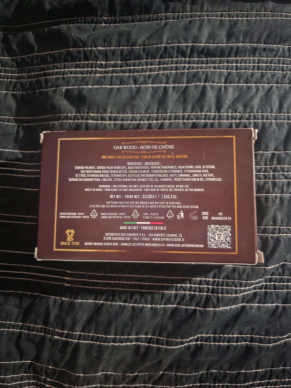 Zeni Oak Wood Triple Milled Soap Bars 3x 5.2oz Made in Italy Total 15.8oz