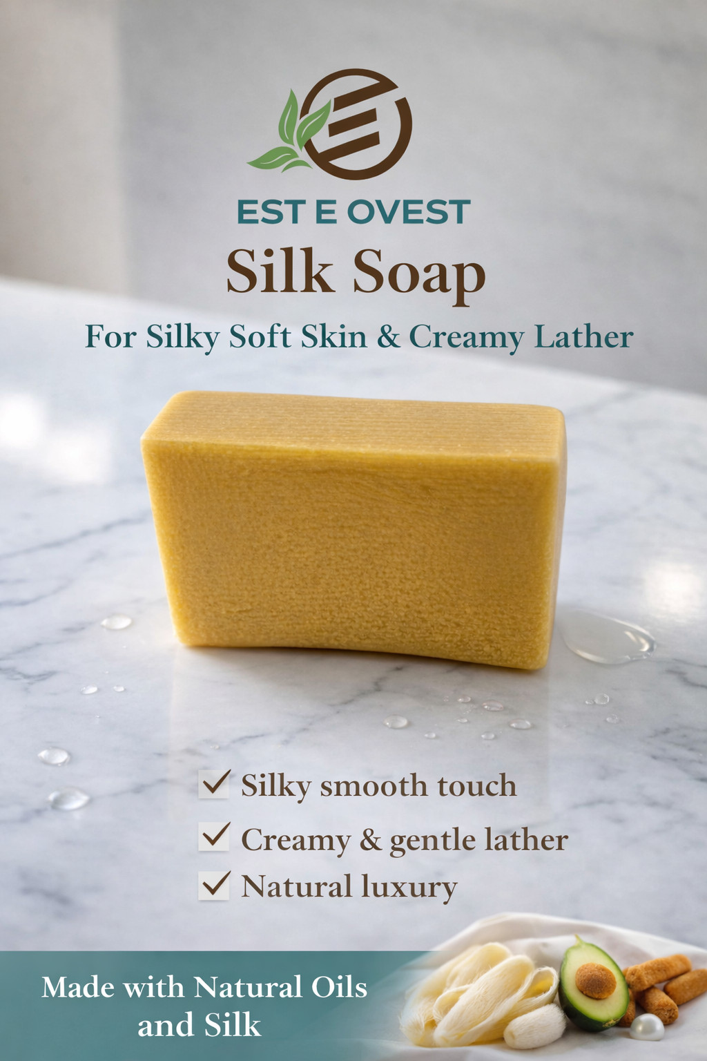 Silk Soap – Natural Luxury Bar with – Soft, Smooth & Gentle Cleanser – 5 oz