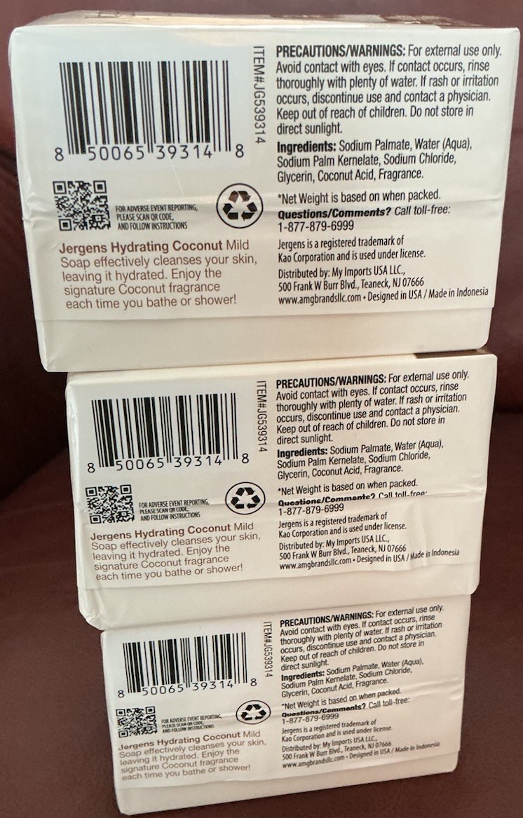 6 Bars JERGENS Mild Soap Hydrating Coconut 3 Packs Net Wt 3 OZ Each Soap Bar