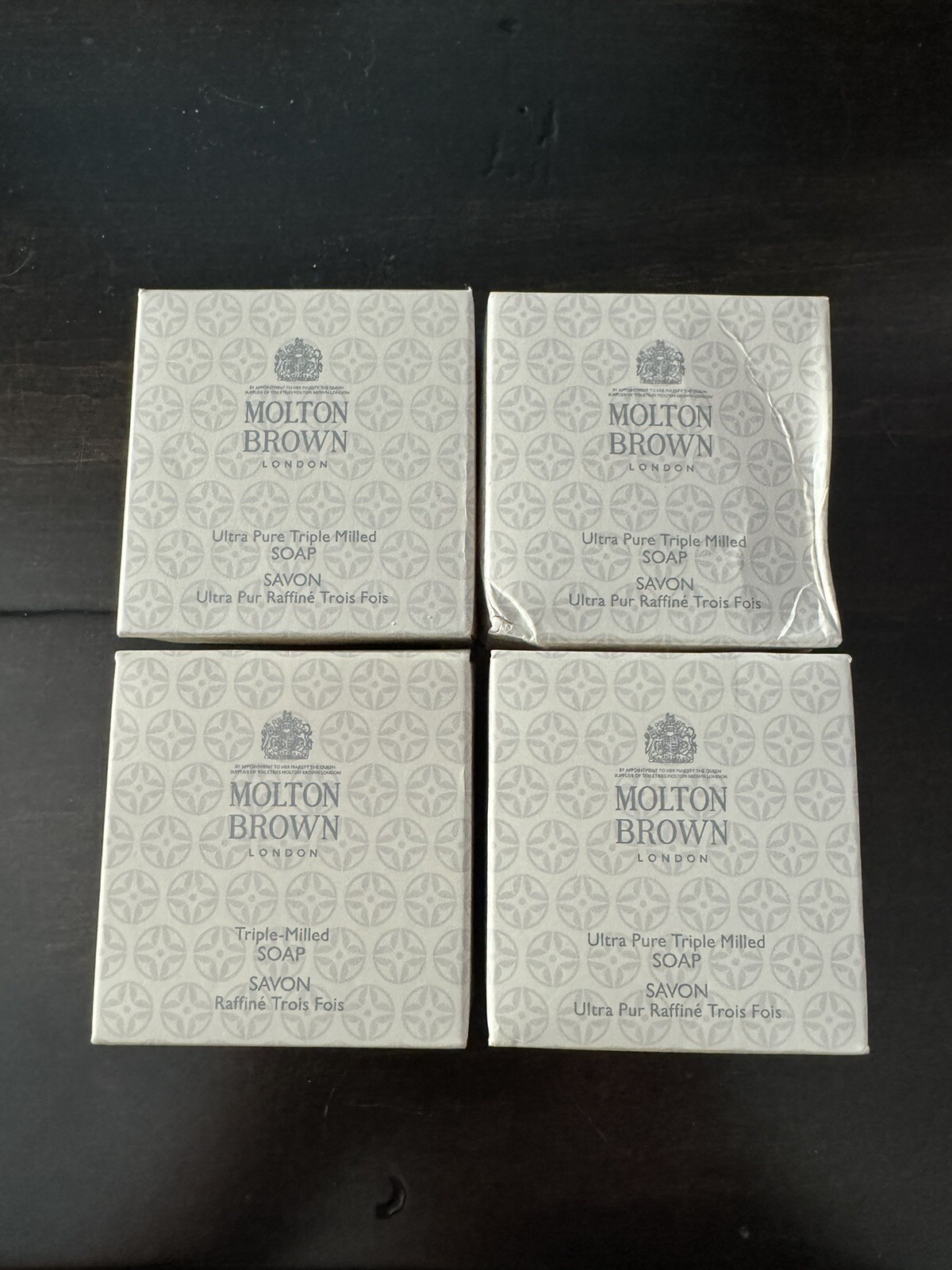 Set of 4 – NWB MOLTON BROWN Ultra Pure +Triple Milled Boxed Soap 45g Travel Size