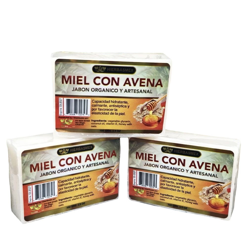 Jabon de Miel con Avena Honey & Oats Soap 3 Pack Natural Body Soap Artesanal