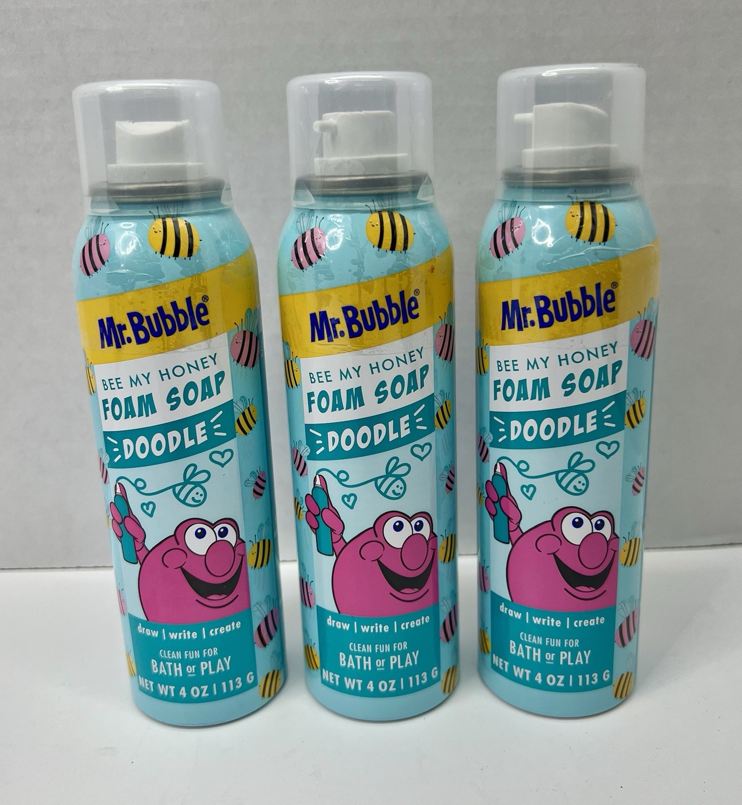 3 PK Mr. Bubble Foam Soap Doodle Bee My Honey Blueberry Honey Sensory Bath Play