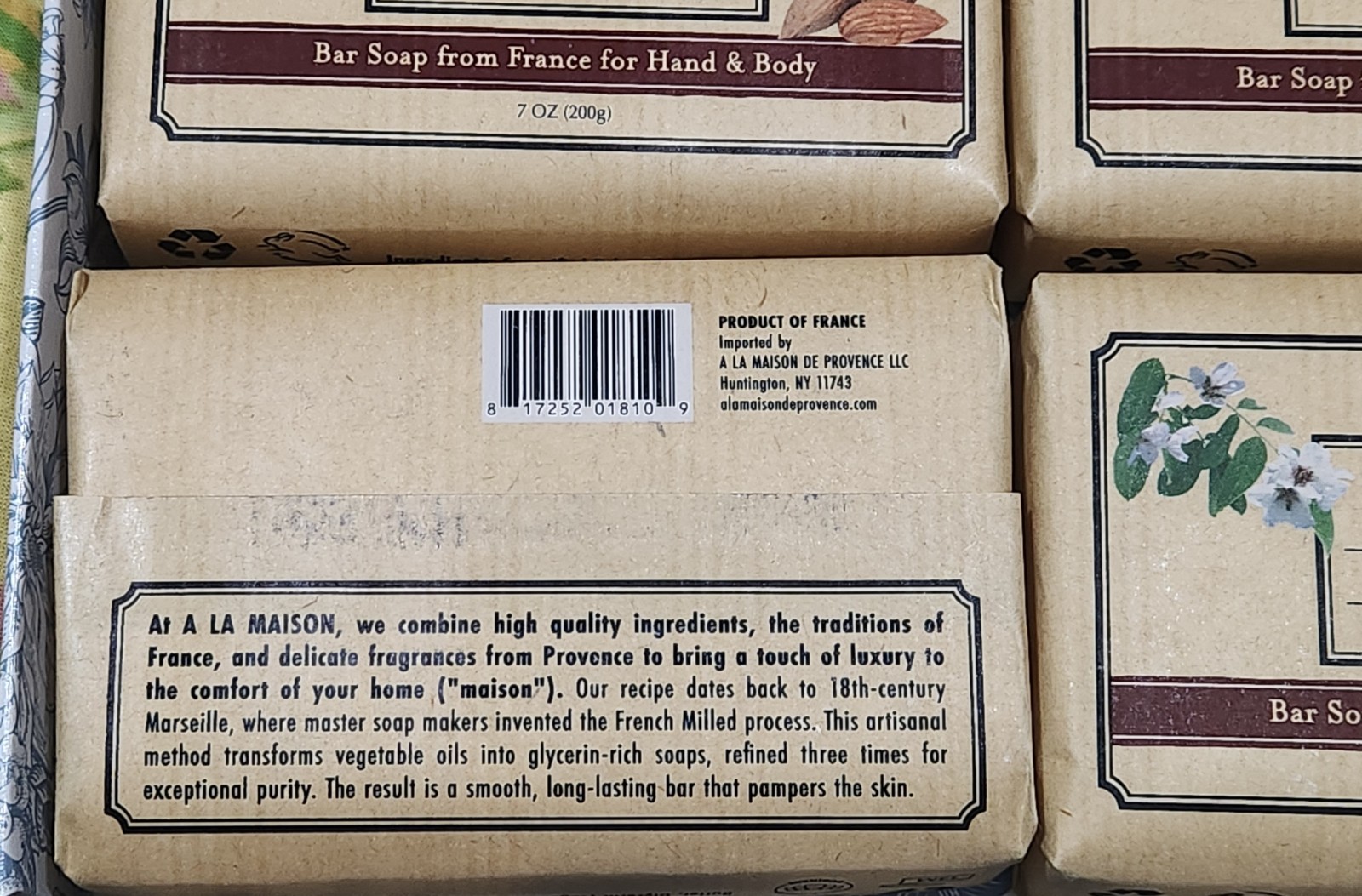 A La Maison De Provence Triple Milled Set of 4 Sweet Almond Soap Bars New in Box