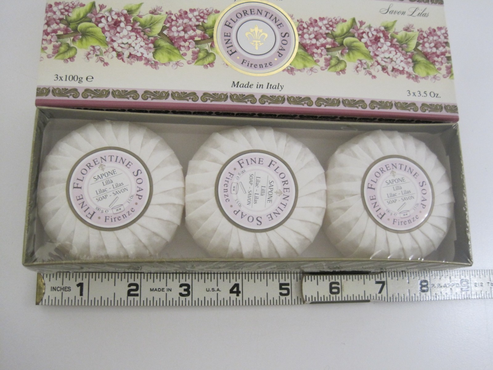 Firenze Fine Florentine Lilac Soap 3 Pcs 3.5 oz Each Made in Italy Gift Box NEW