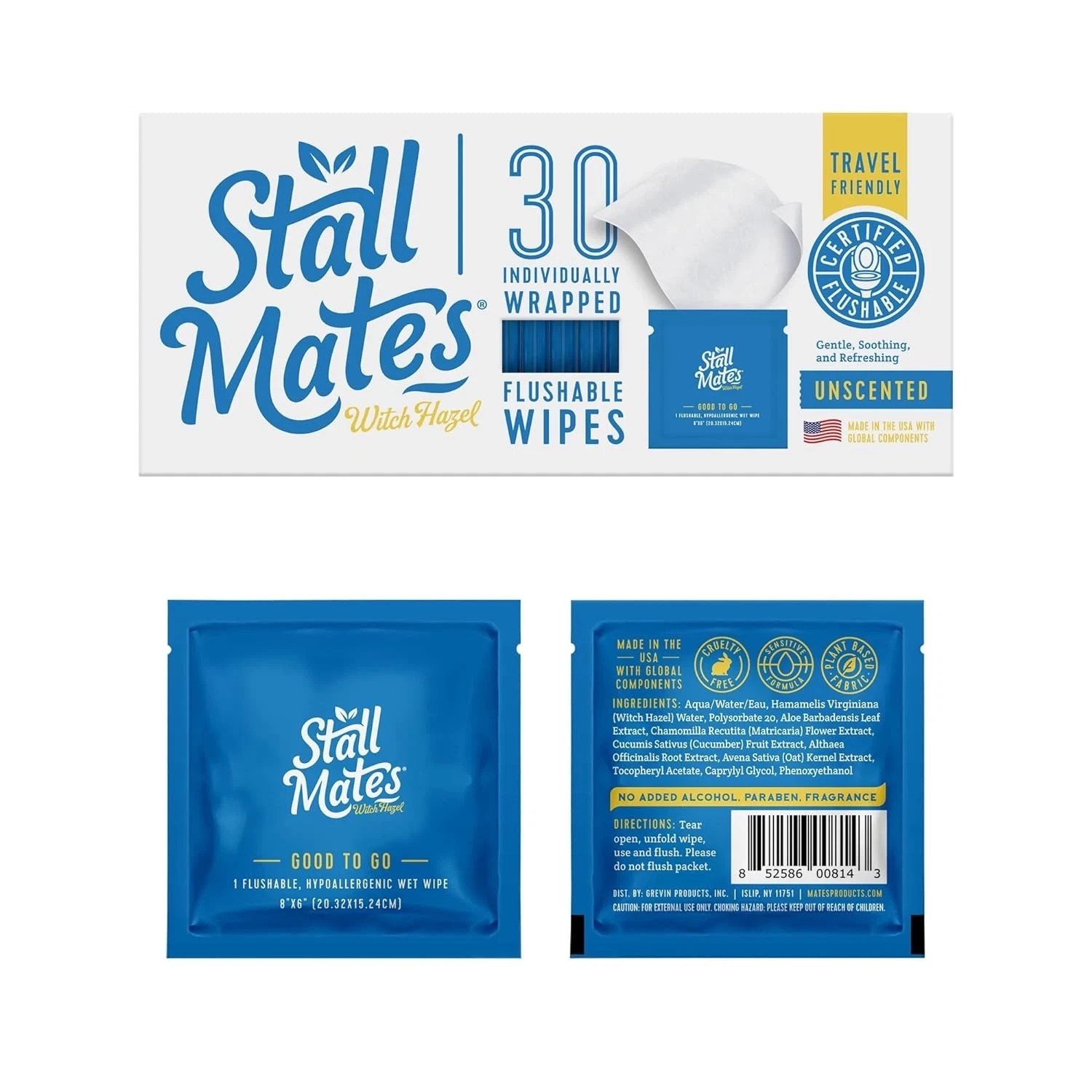 Stall Mates Wipes Witch Hazel: Flushable | 30 Count (Pack of 1)
