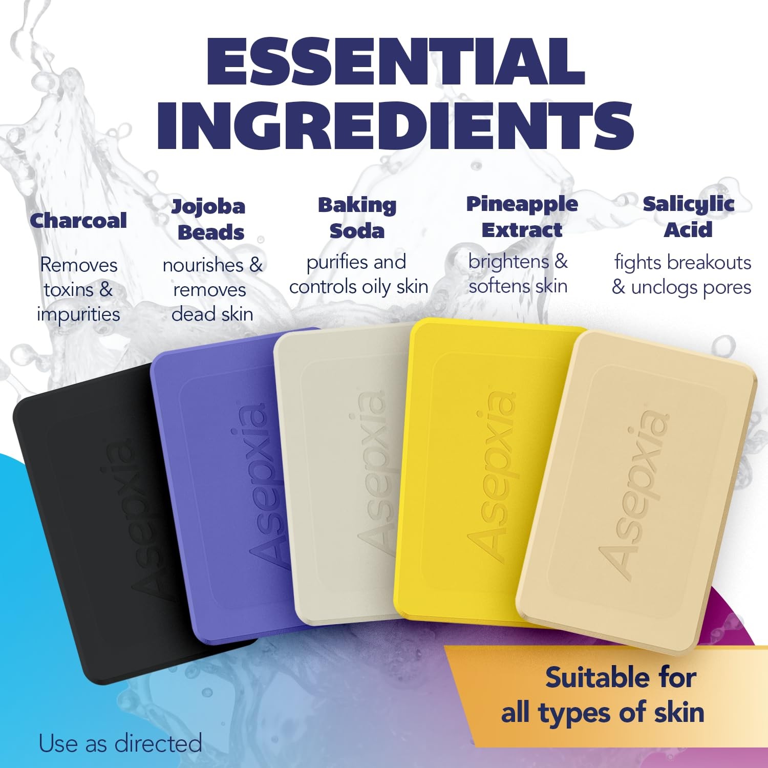 Asepxia Soap Face Wash Variety Pack – 4 Facial Bars for 1 Count (Pack of 5)