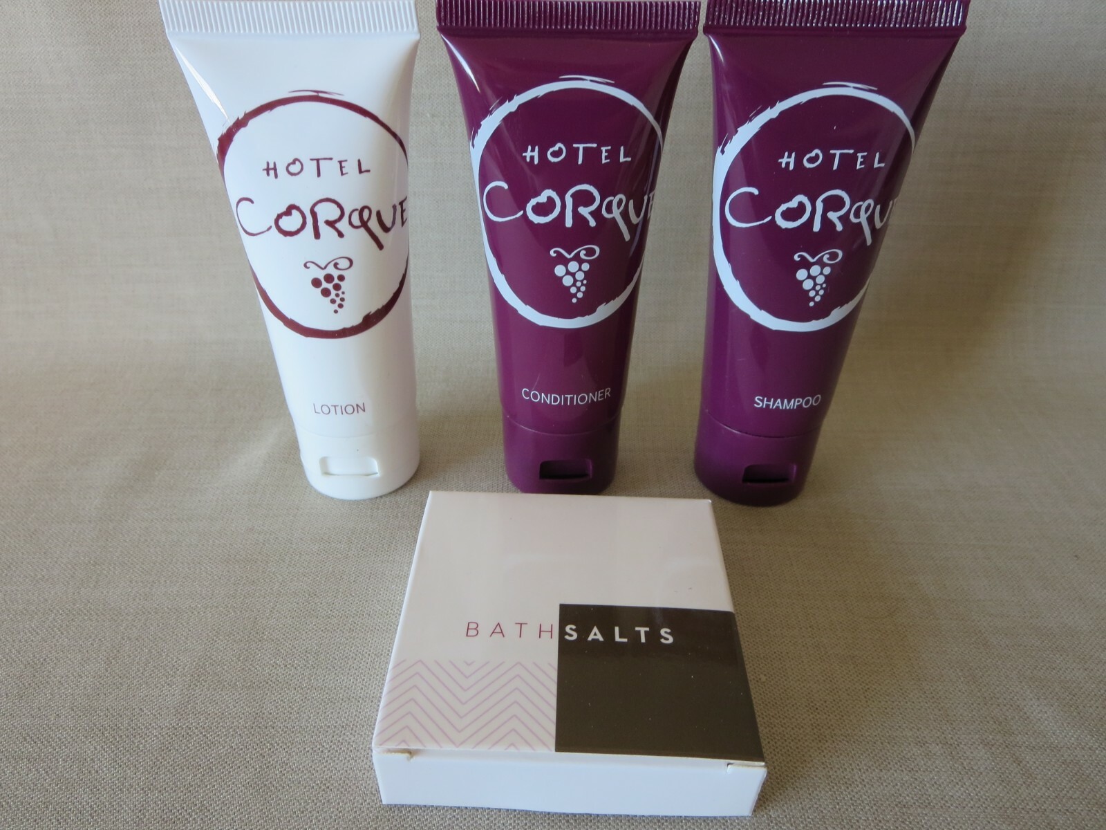 4 Piece Lot Hotel Corque Solvang California Shampoo Conditioner Lotion Bath Salt