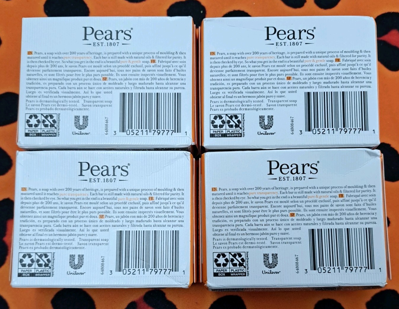 lot of (4) Pears Transparent Glycerin Bar Soap 3.53 Oz Each ORANGE COLOR