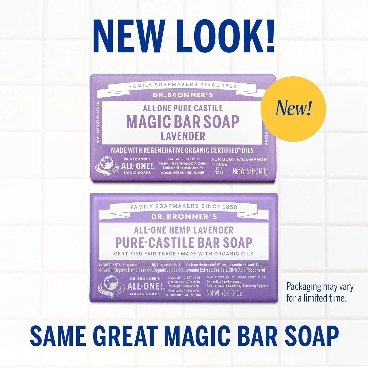 Dr. Bronner’s Pure-Castile Bar Soap Lavender 5 oz Each (Pack of 6)