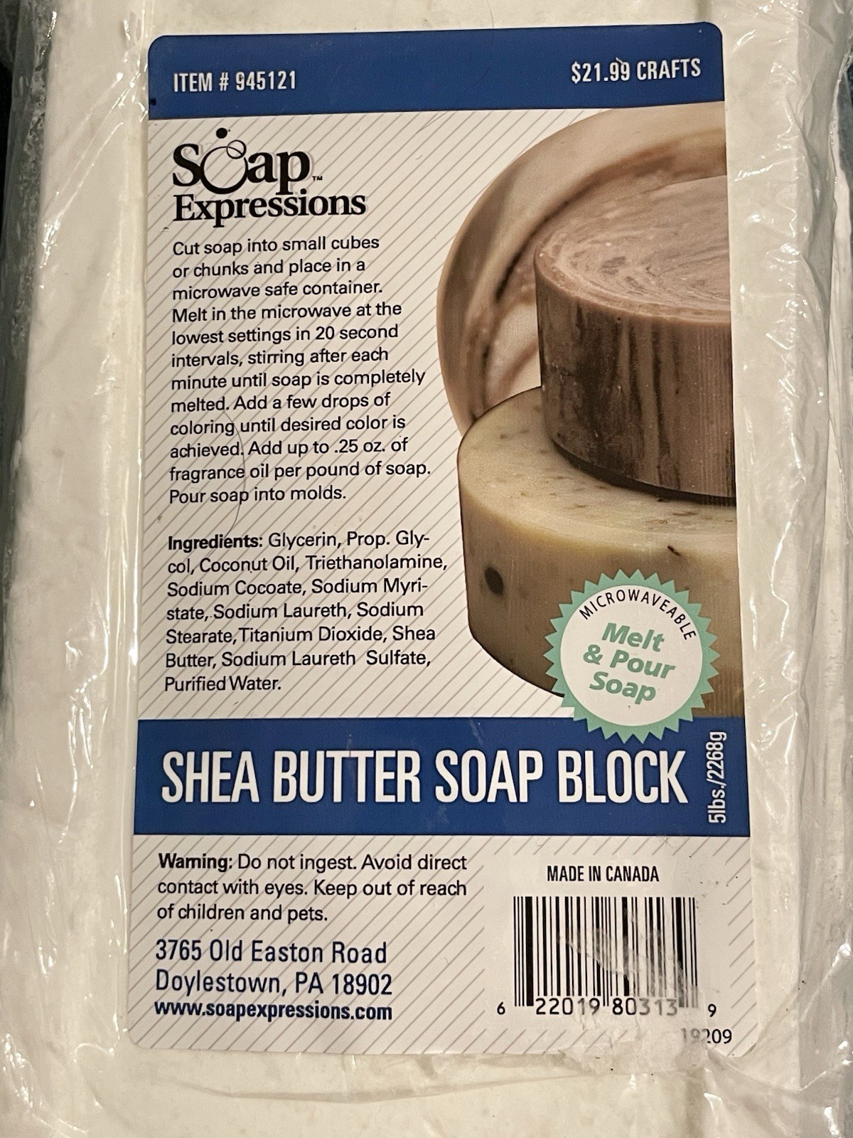 SOAP EXPRESSIONS SHEA BUTTER MOISTURIZING MELT & POUR GLYCERINE SOAP BASE 5 Lbs.