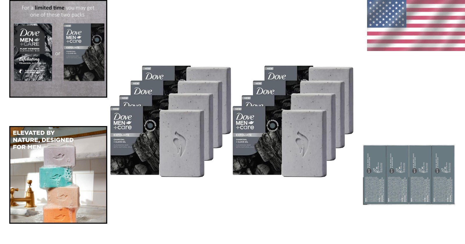 Dove Men Charcoal Clove 4in1 Bar Soap 8 Pack Hydrating Moisturizing