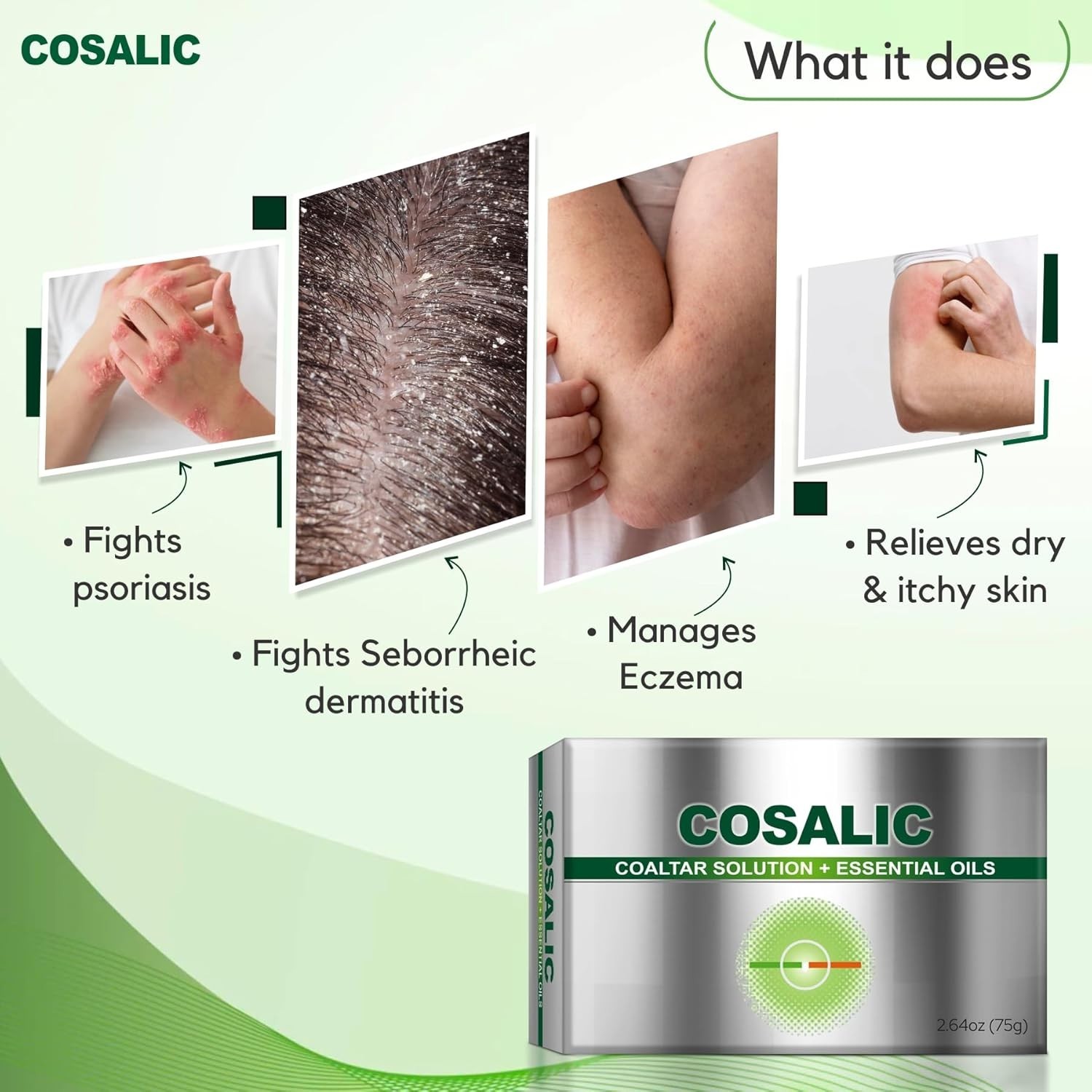Cosalic Coal Tar Bathing Bar with Essential Oils 75 g / 2.64 oz – Gentle Clea…