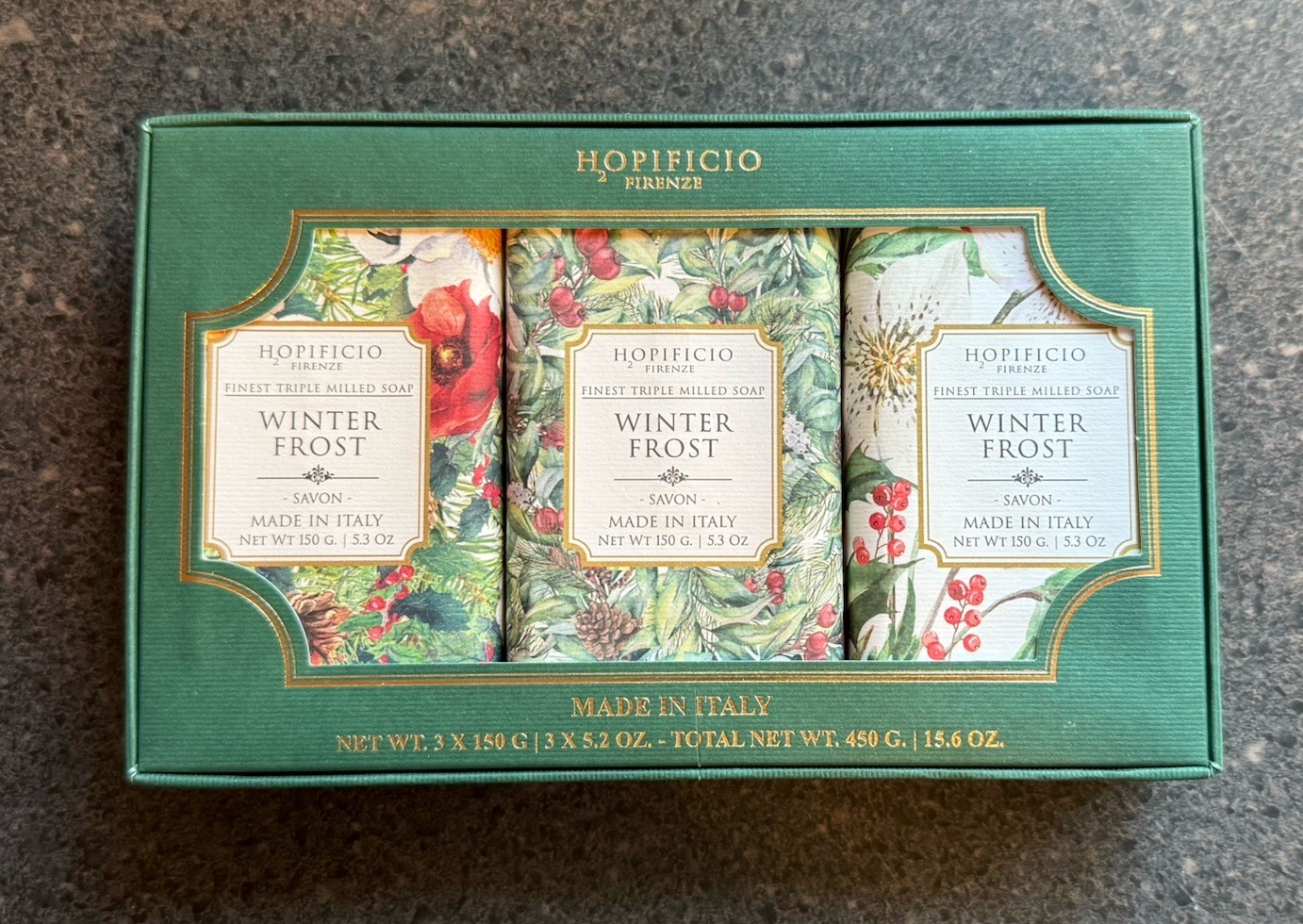 3x HOPIFICIO Holiday Christmas Soap Set WINTER FROST NIB Italy Triple Milled