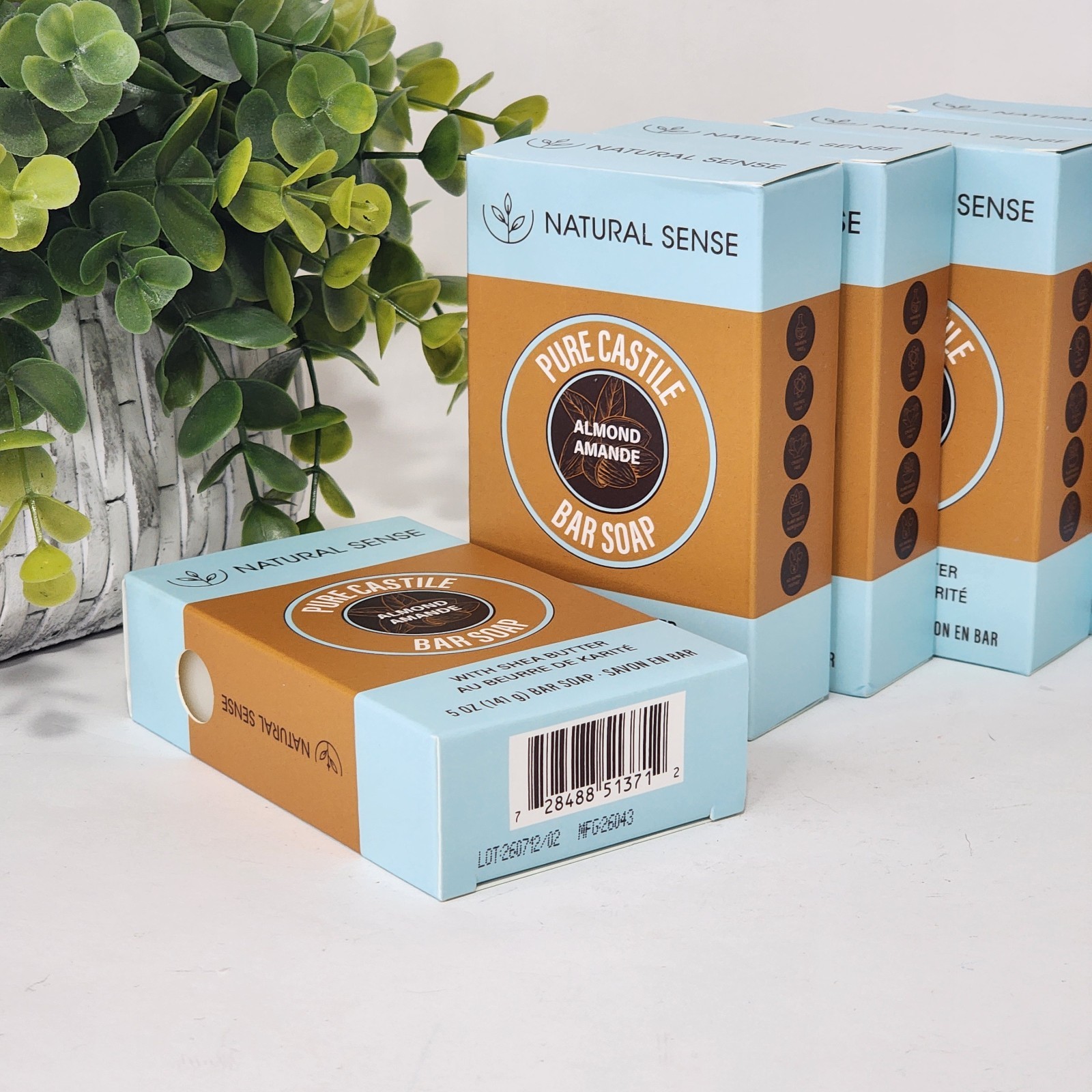 Natural Sense Pure Castile Almond Bar Soap Plant Based 5 oz (141g) ~ 5 Pack