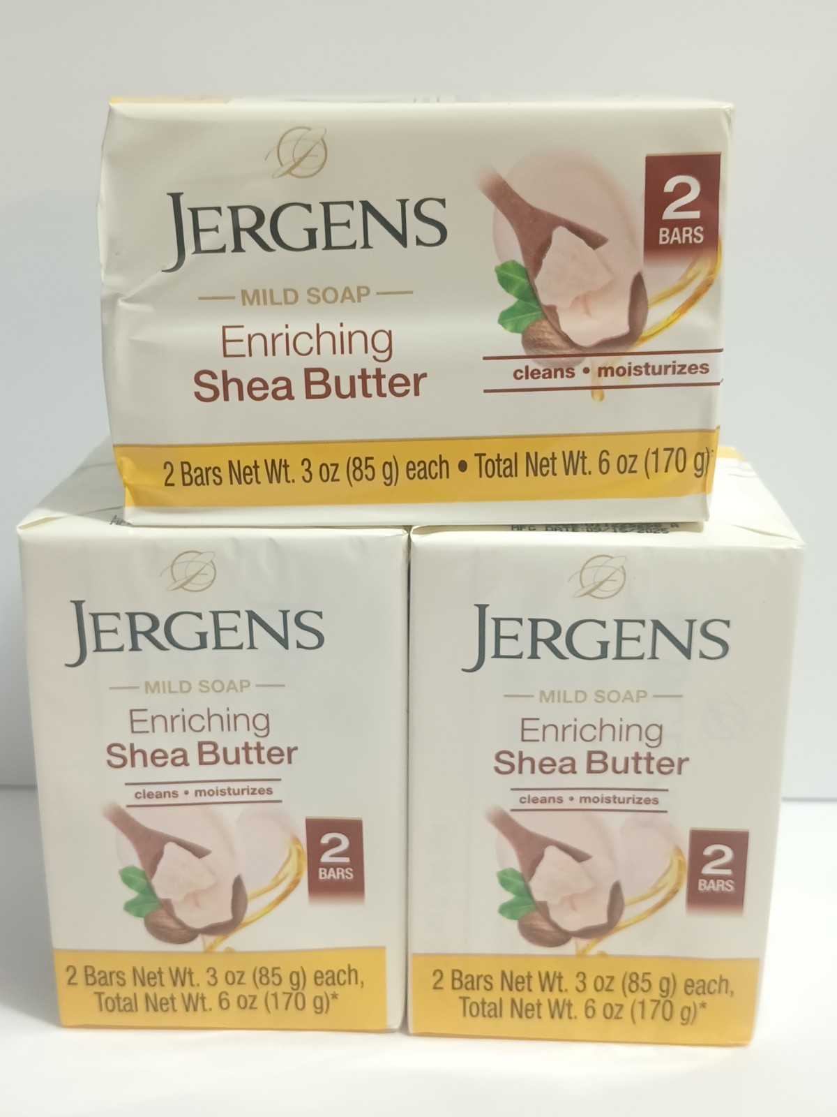 Lot of 3 , Jergens Mild Soap- Enriching Shea Butter. 2 Bars in Each Package