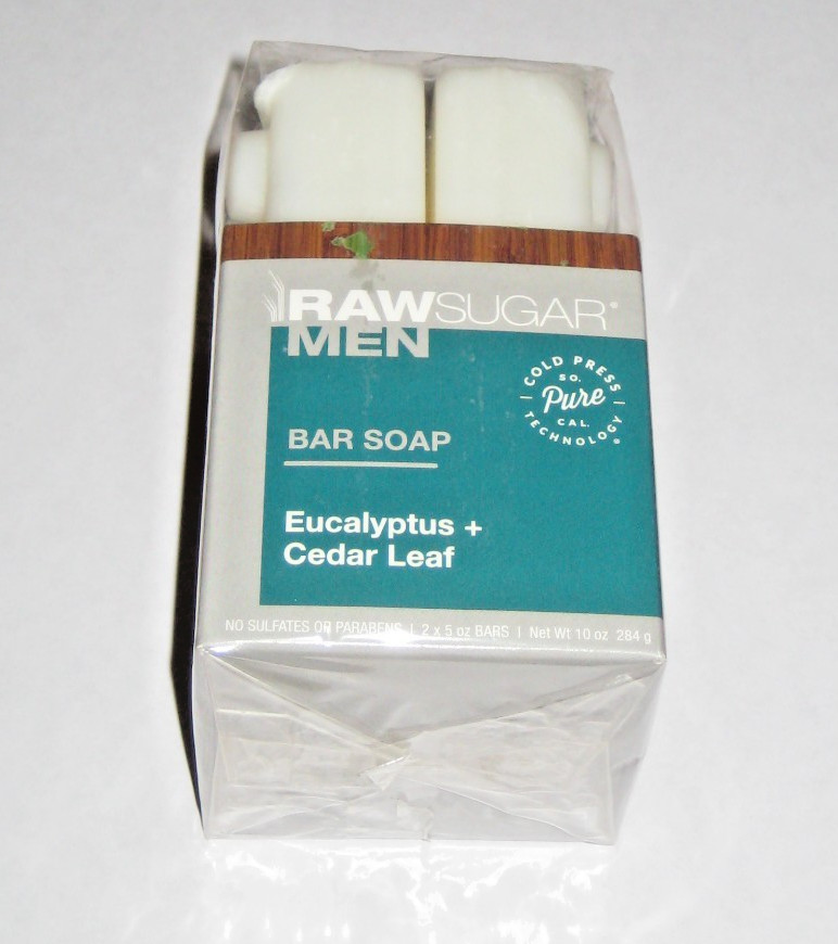 Raw Sugar For Men Bar Soap Eucalyptus + Cedar Leaf 2 x 5oz Bars Vegan Cold Press