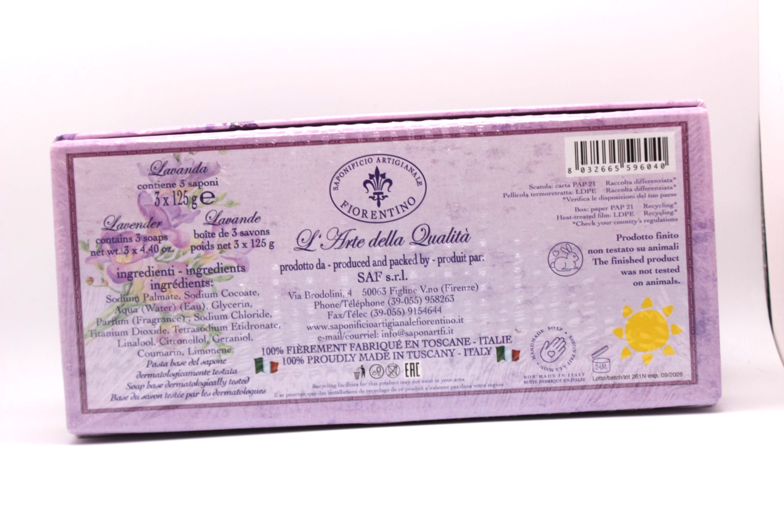 Saponificio Artigianale Fiorentino Tuscan Lavender Bath Soap, 3 x 4.40 oz Sealed