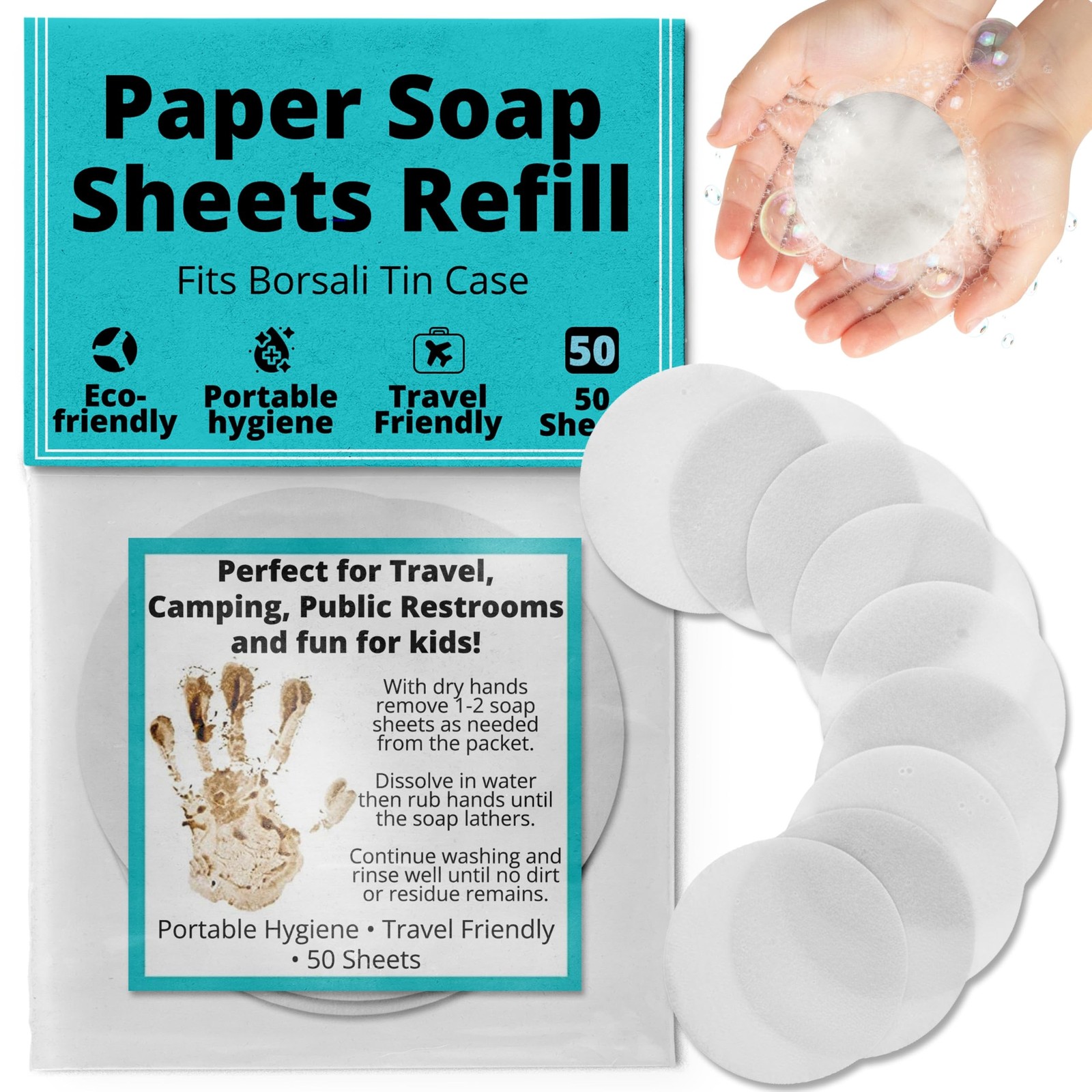 BORSALI Paper Soap Sheets, 50 Sheets – Refill | Portable Hand Soap, For Trave…