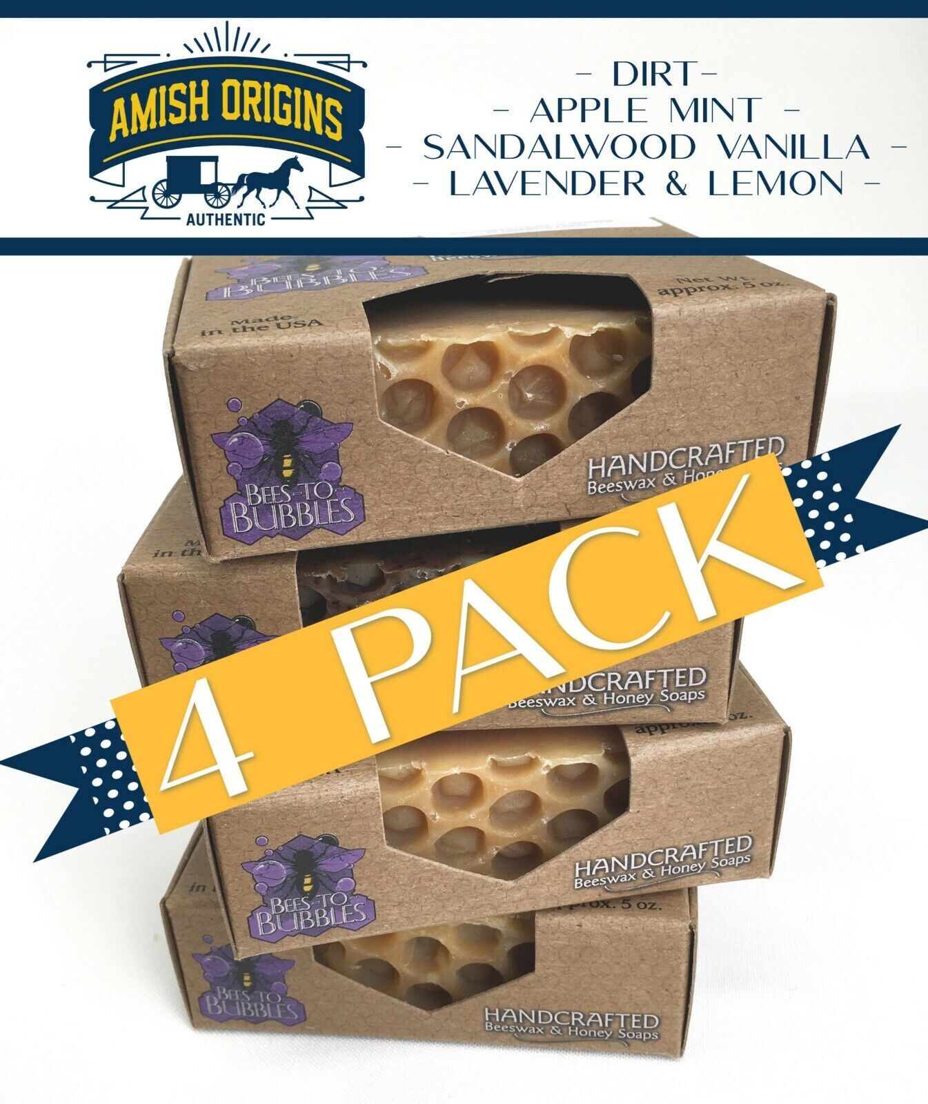 Amish Origins/Bees to Bubbles Handcrafted Beewax & Honey Bar Soap [5 oz/choose]