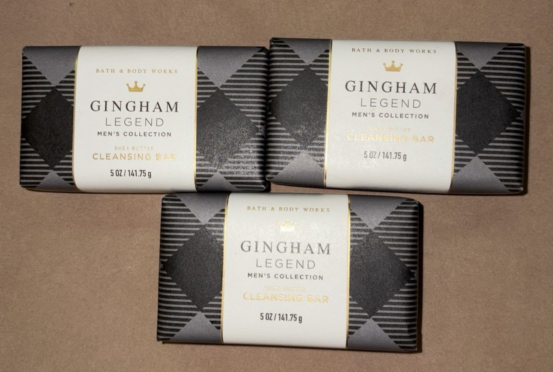 Bath & Body Works Gingham Legend 5 oz Shea Butter Cleansing Bar Soap x3 Mens