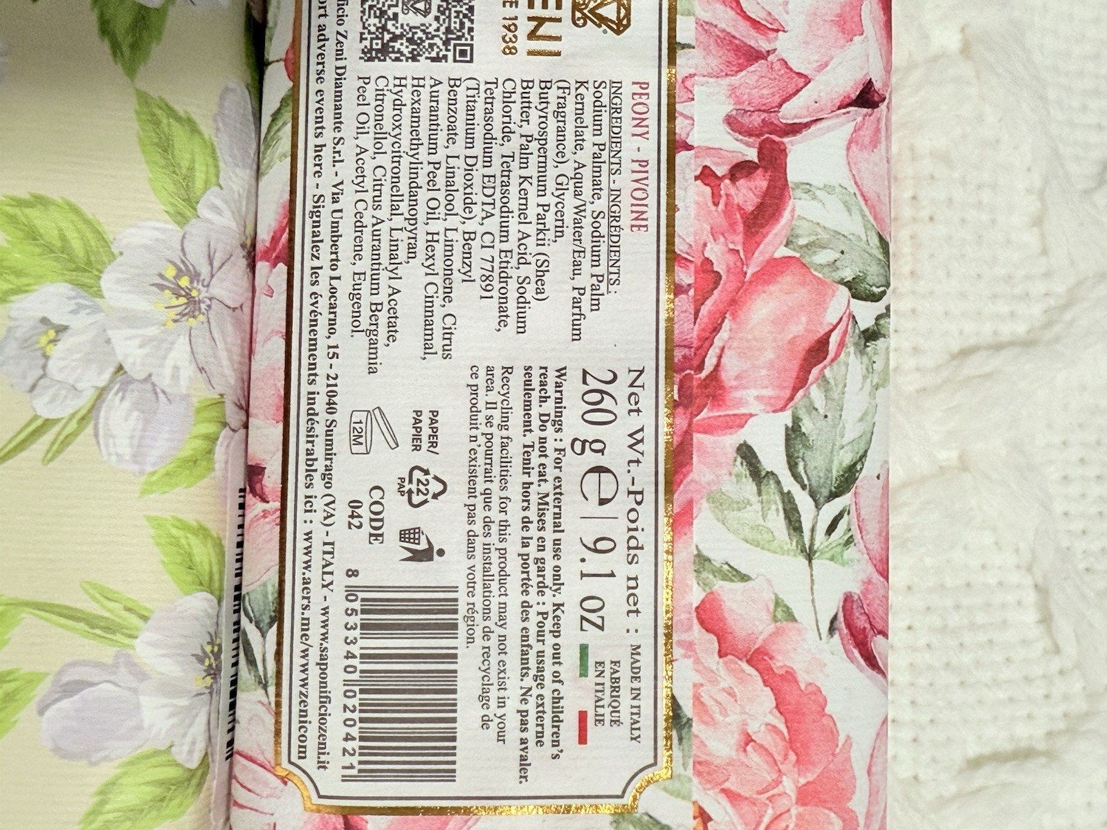 2 pcs ZENI Scent :Peony & Jasmine Fine Triple Milled ITALIAN Soap Bar 9.1 Oz