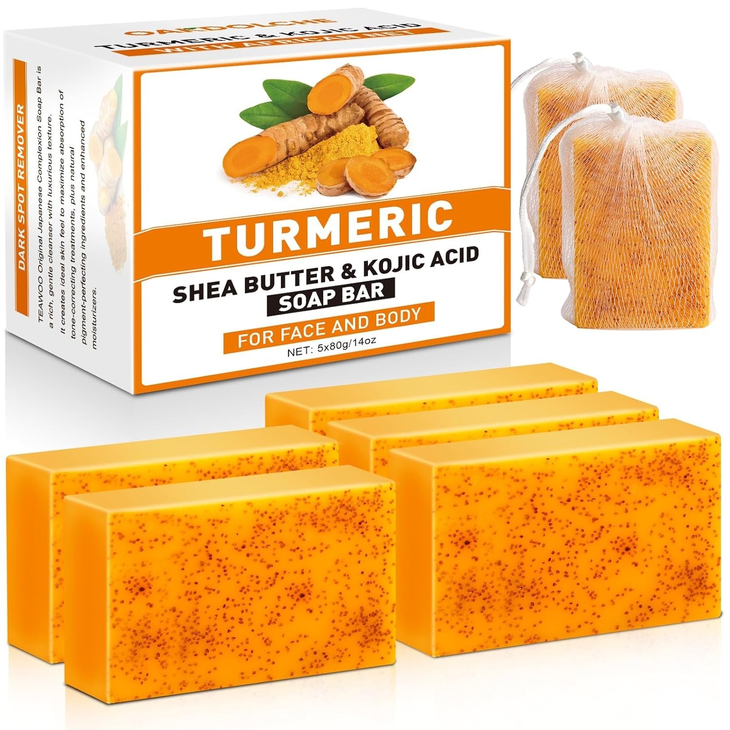 5 Pack Turmeric Kojic Acid Soap Bars(80g) – Infused with Retinol, Hydrolyzed Col