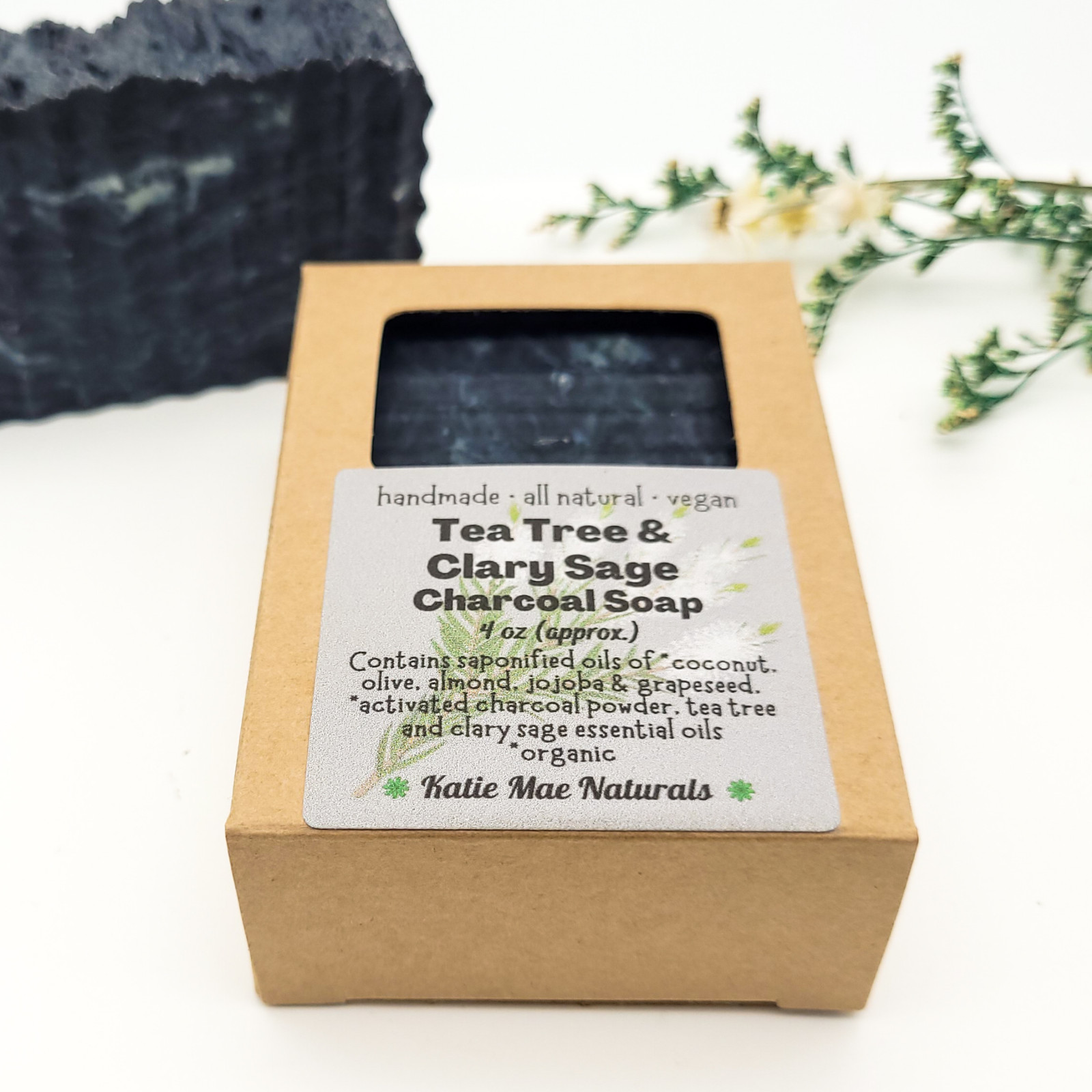 Vegan Charcoal Soap Natural Handmade with Tea Tree for Face and Body