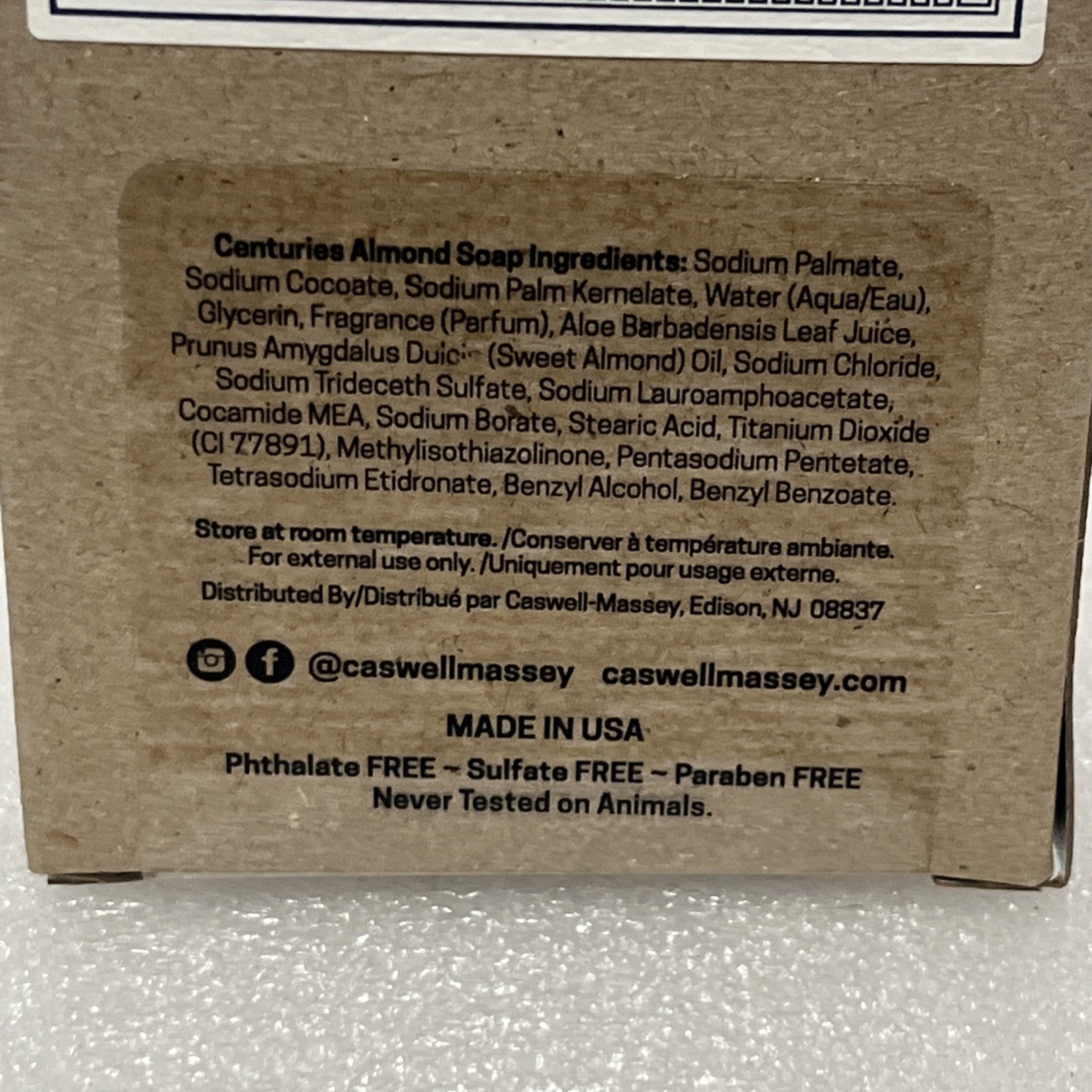 Caswell Massey Centuries Almond Triple Milled Bar Soap 5.8 Oz