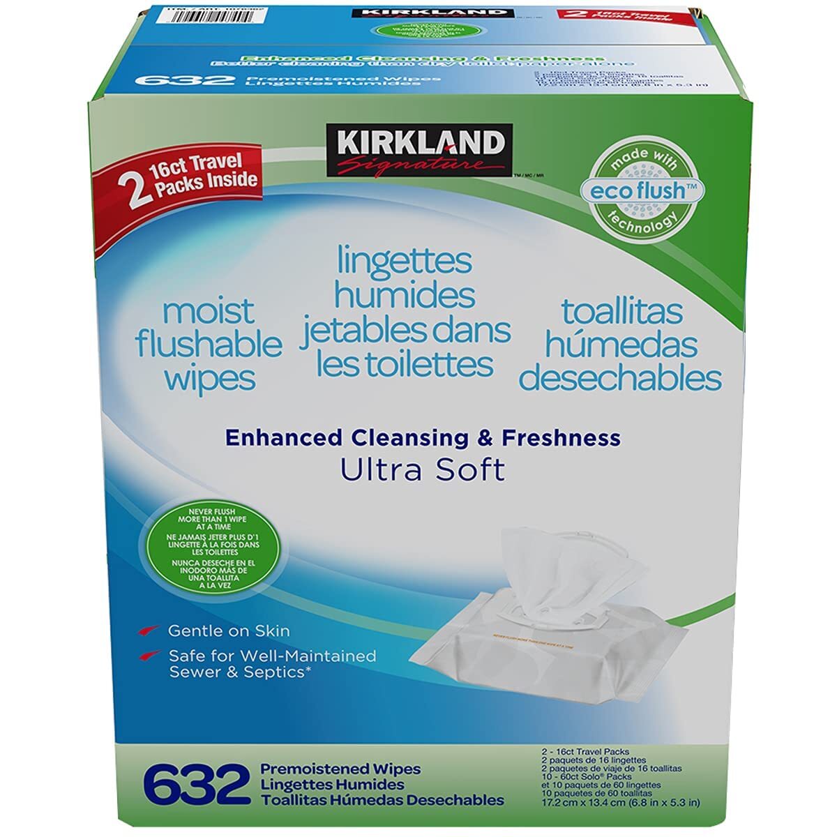 Kirkland Signature Moist Flushable Wipes, 632 Wipes, 632 Count