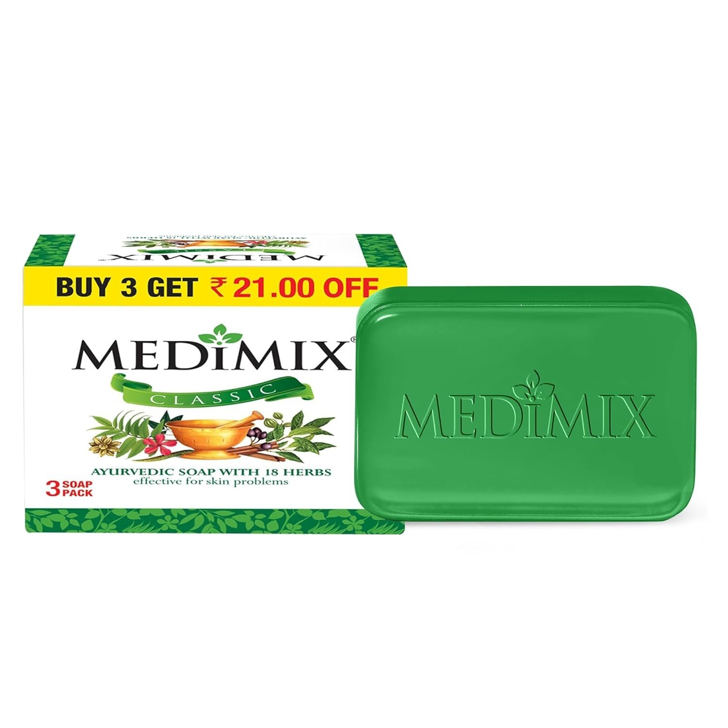 3 X 125g Medimix Ayurvedic Natural Glycerine Bathing Bar, Free Shipping